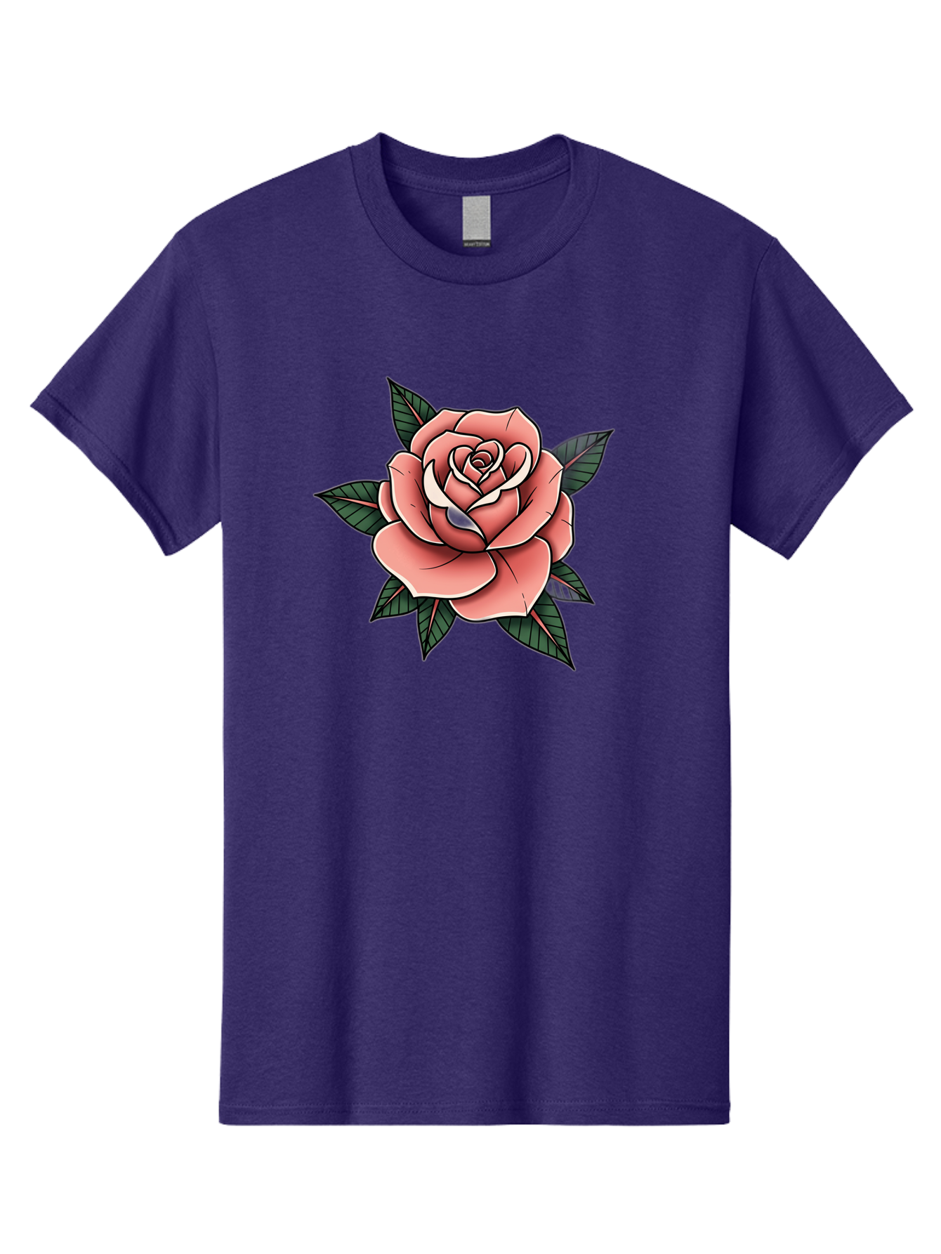 Rose Men'S Graphic Tee, 100% Cotton, Comfortable Casual Summer Wear, Machine Washable, Pink Rose, Flower Illustration, Tattoo Art, Green Leaves, Black Outlines, White Highlights, Floral Design, Botanical Art, Graphic Design Bae260