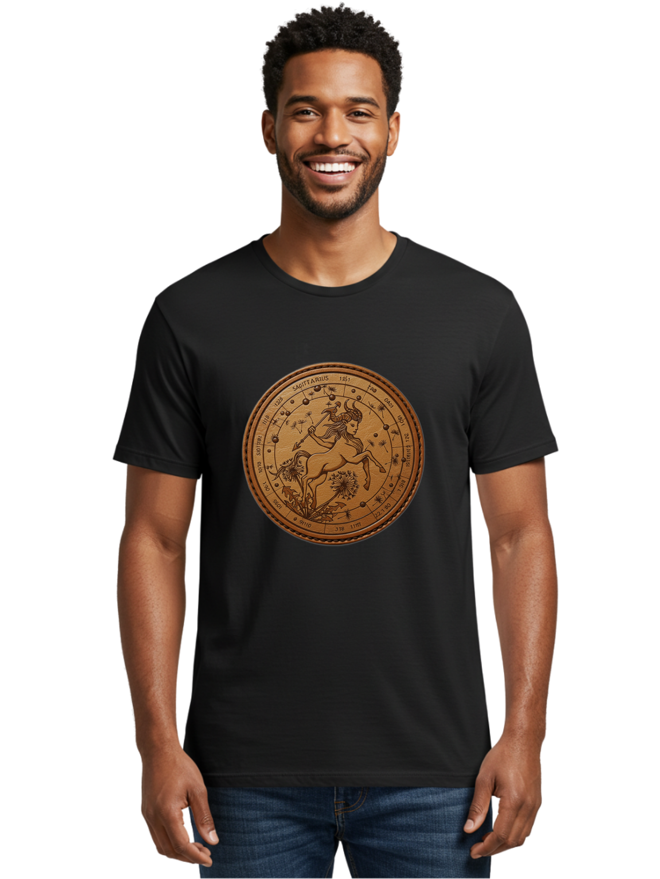 Sagittarius Men'S Graphic Tee, 100% Cotton, Comfortable Casual Summer Wear, Machine Washable, Sagittarius Zodiac Sign, Centaur Archer, Astrology Symbol, Horoscope Illustration, Dandelion Flowers, Celestial Map, Ancient Mythology, Mystical Art Bae263