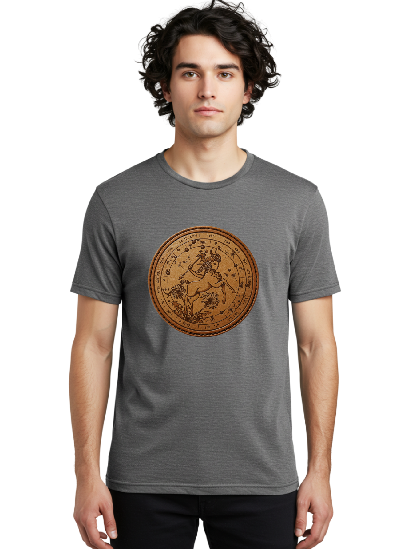 Sagittarius Men'S Graphic Tee, 100% Cotton, Comfortable Casual Summer Wear, Machine Washable, Sagittarius Zodiac Sign, Centaur Archer, Astrology Symbol, Horoscope Illustration, Dandelion Flowers, Celestial Map, Ancient Mythology, Mystical Art Bae263