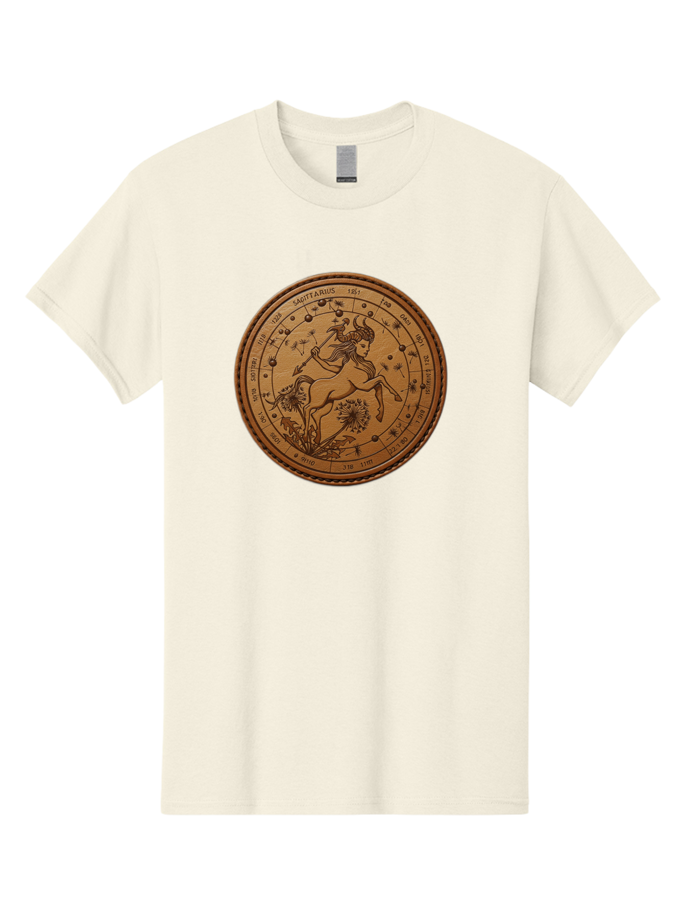 Sagittarius Men'S Graphic Tee, 100% Cotton, Comfortable Casual Summer Wear, Machine Washable, Sagittarius Zodiac Sign, Centaur Archer, Astrology Symbol, Horoscope Illustration, Dandelion Flowers, Celestial Map, Ancient Mythology, Mystical Art Bae263