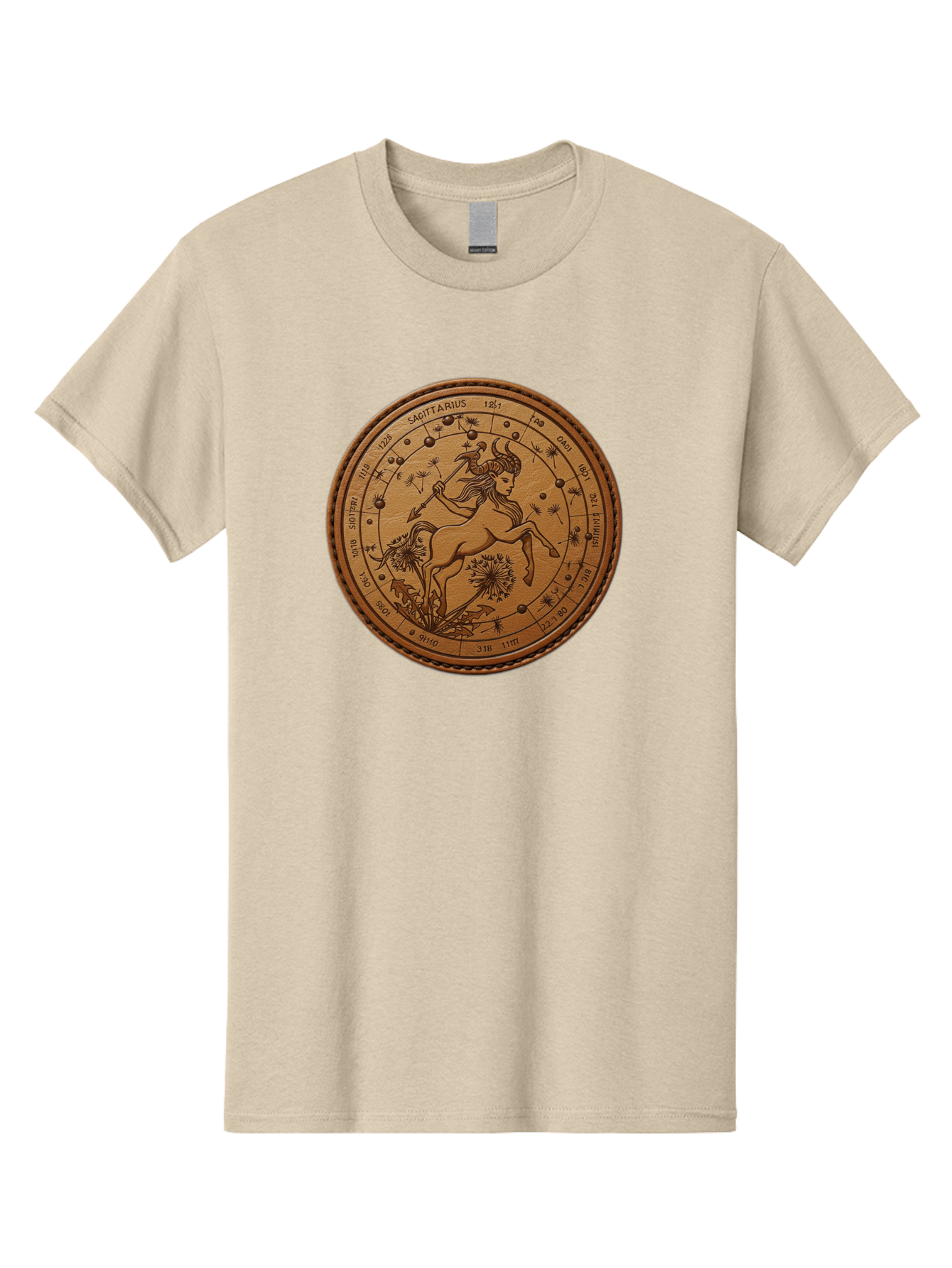 Sagittarius Men'S Graphic Tee, 100% Cotton, Comfortable Casual Summer Wear, Machine Washable, Sagittarius Zodiac Sign, Centaur Archer, Astrology Symbol, Horoscope Illustration, Dandelion Flowers, Celestial Map, Ancient Mythology, Mystical Art Bae263
