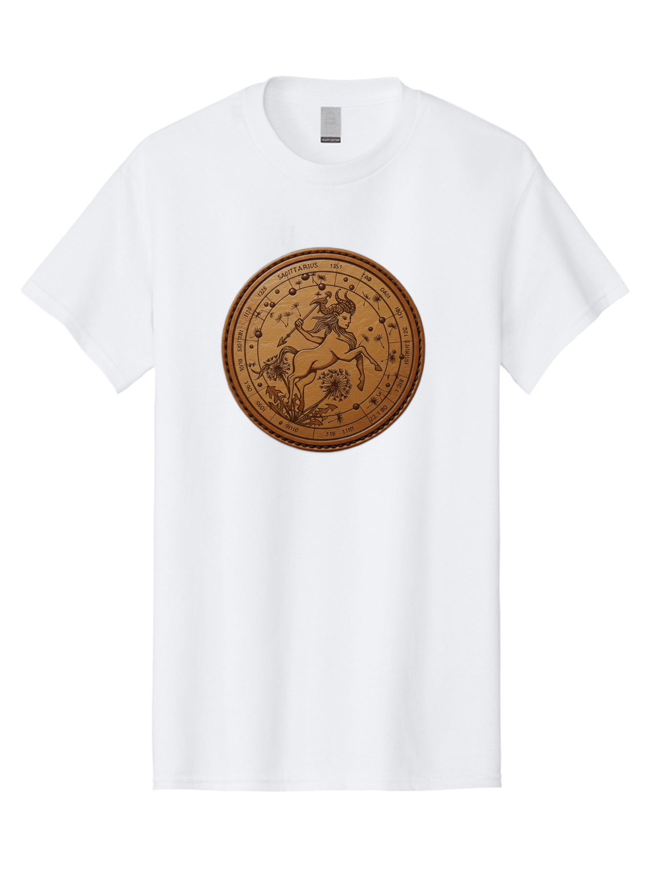 Sagittarius Men'S Graphic Tee, 100% Cotton, Comfortable Casual Summer Wear, Machine Washable, Sagittarius Zodiac Sign, Centaur Archer, Astrology Symbol, Horoscope Illustration, Dandelion Flowers, Celestial Map, Ancient Mythology, Mystical Art Bae263