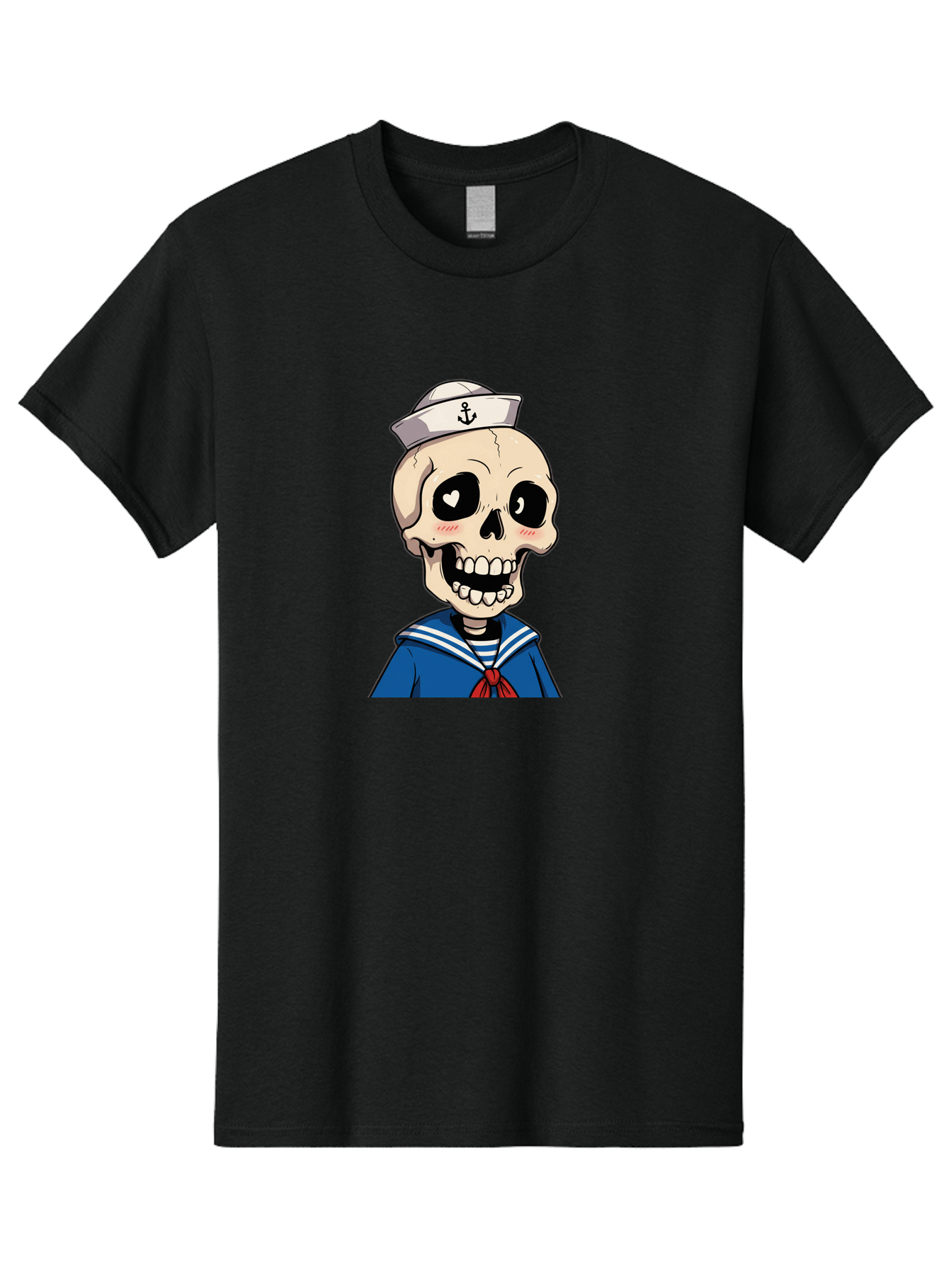 Sailor-Skull Men'S Graphic Tee, 100% Cotton, Comfortable Casual Summer Wear, Machine Washable, Cartoon Skull, Sailor Costume, Nautical Theme, Heart-Shaped Eye, Charming Smile, Kawaii Style, Quirky Character, Skeletal Figure, Anchor Hat, Bae264