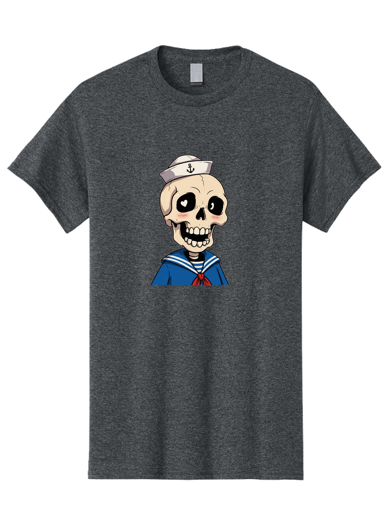 Sailor-Skull Men'S Graphic Tee, 100% Cotton, Comfortable Casual Summer Wear, Machine Washable, Cartoon Skull, Sailor Costume, Nautical Theme, Heart-Shaped Eye, Charming Smile, Kawaii Style, Quirky Character, Skeletal Figure, Anchor Hat, Bae264
