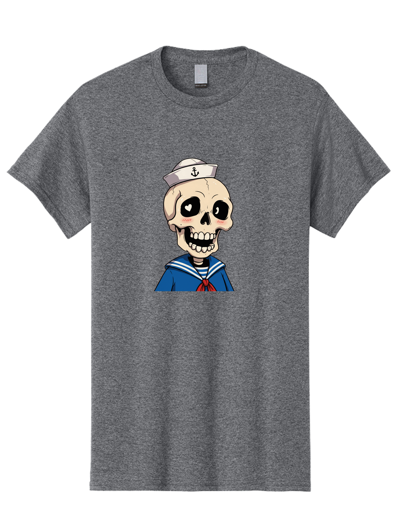 Sailor-Skull Men'S Graphic Tee, 100% Cotton, Comfortable Casual Summer Wear, Machine Washable, Cartoon Skull, Sailor Costume, Nautical Theme, Heart-Shaped Eye, Charming Smile, Kawaii Style, Quirky Character, Skeletal Figure, Anchor Hat, Bae264
