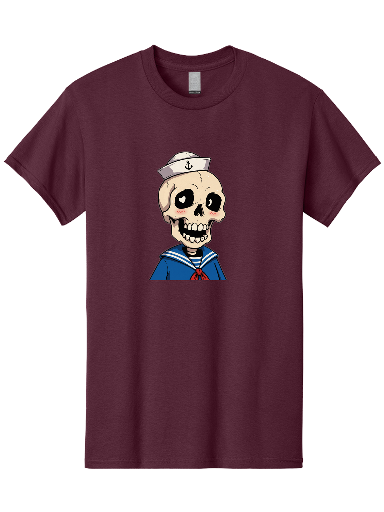 Sailor-Skull Men'S Graphic Tee, 100% Cotton, Comfortable Casual Summer Wear, Machine Washable, Cartoon Skull, Sailor Costume, Nautical Theme, Heart-Shaped Eye, Charming Smile, Kawaii Style, Quirky Character, Skeletal Figure, Anchor Hat, Bae264