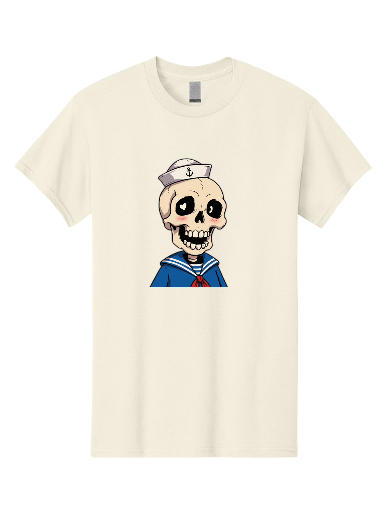 Sailor-Skull Men'S Graphic Tee, 100% Cotton, Comfortable Casual Summer Wear, Machine Washable, Cartoon Skull, Sailor Costume, Nautical Theme, Heart-Shaped Eye, Charming Smile, Kawaii Style, Quirky Character, Skeletal Figure, Anchor Hat, Bae264