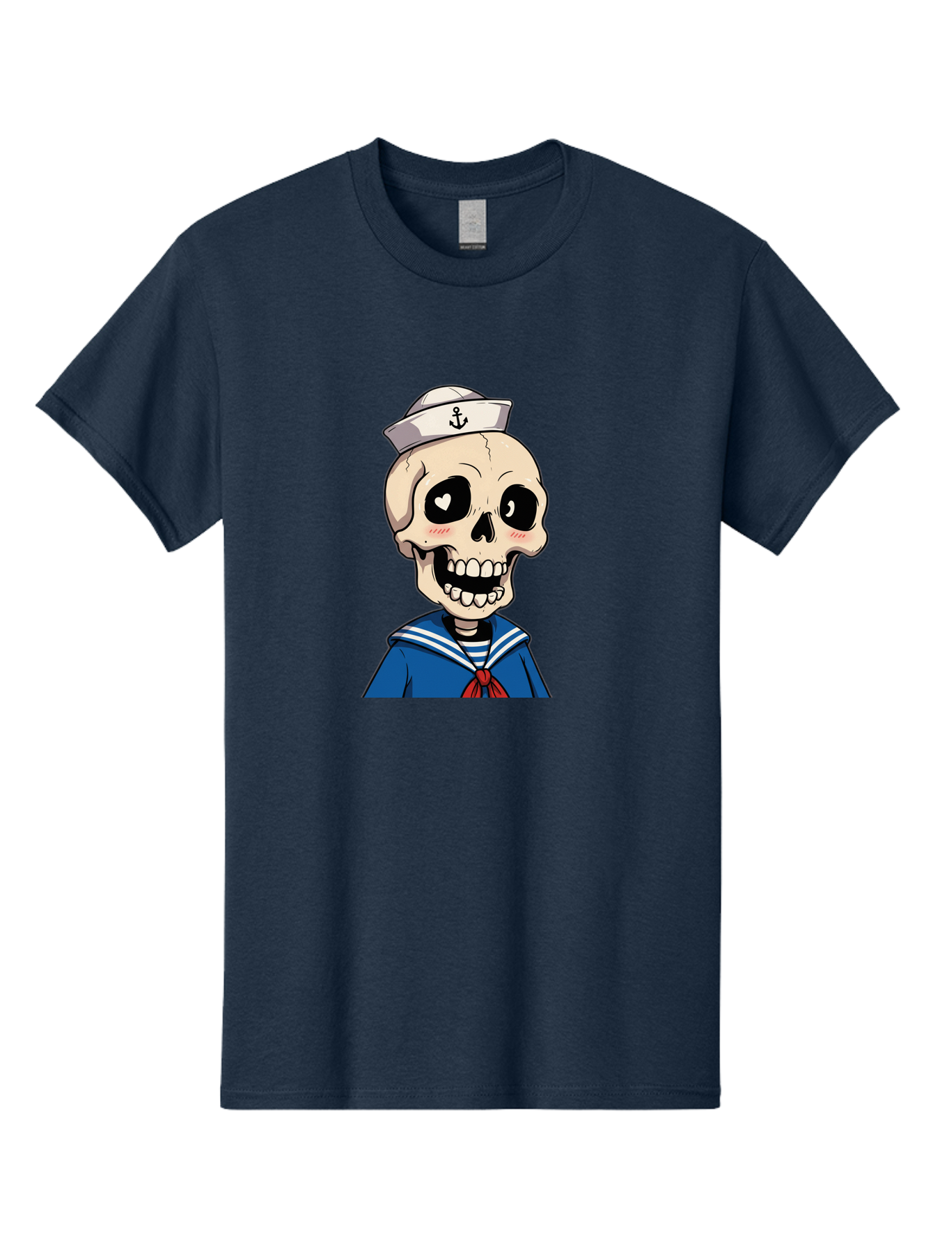 Sailor-Skull Men'S Graphic Tee, 100% Cotton, Comfortable Casual Summer Wear, Machine Washable, Cartoon Skull, Sailor Costume, Nautical Theme, Heart-Shaped Eye, Charming Smile, Kawaii Style, Quirky Character, Skeletal Figure, Anchor Hat, Bae264