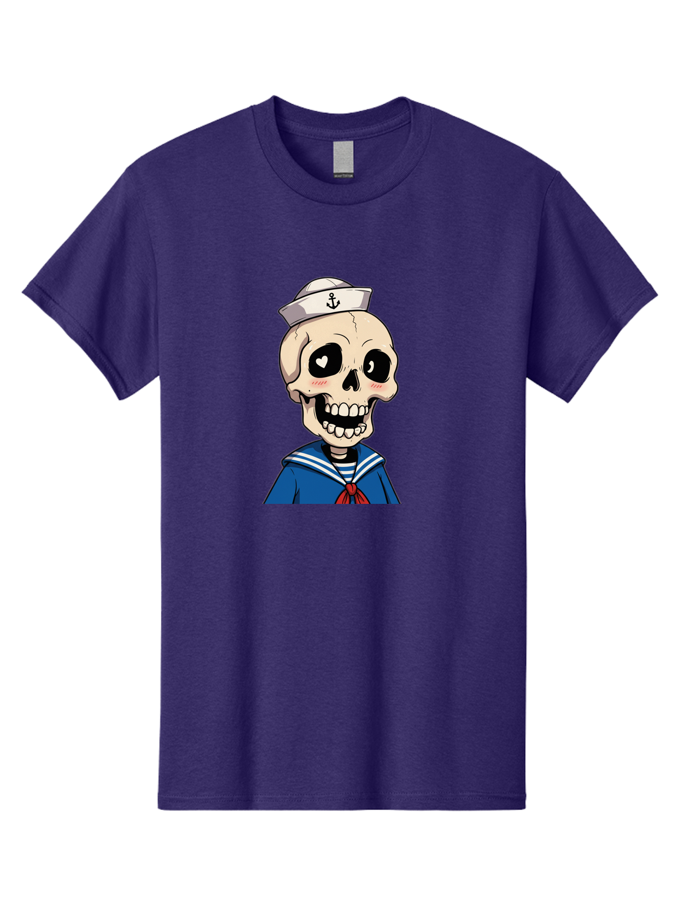 Sailor-Skull Men'S Graphic Tee, 100% Cotton, Comfortable Casual Summer Wear, Machine Washable, Cartoon Skull, Sailor Costume, Nautical Theme, Heart-Shaped Eye, Charming Smile, Kawaii Style, Quirky Character, Skeletal Figure, Anchor Hat, Bae264
