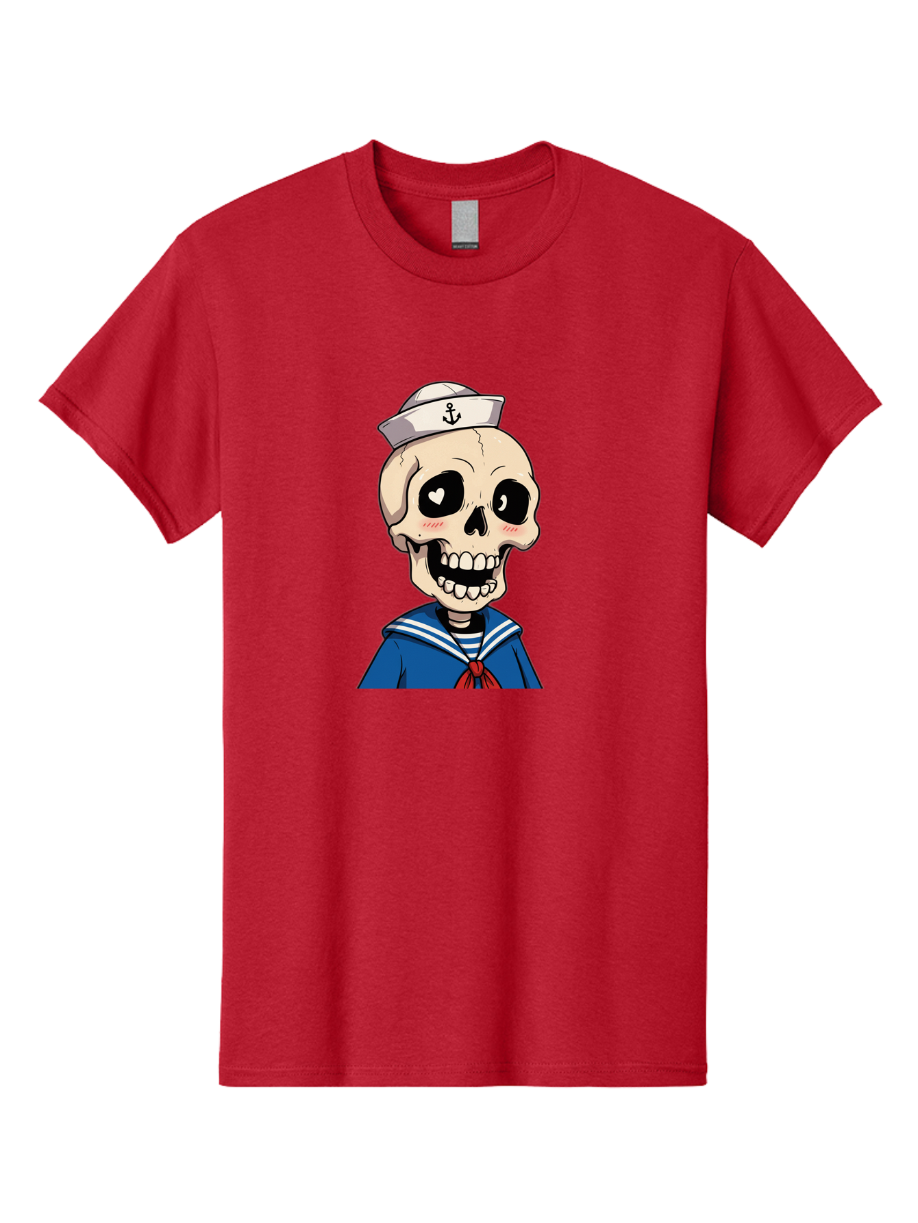 Sailor-Skull Men'S Graphic Tee, 100% Cotton, Comfortable Casual Summer Wear, Machine Washable, Cartoon Skull, Sailor Costume, Nautical Theme, Heart-Shaped Eye, Charming Smile, Kawaii Style, Quirky Character, Skeletal Figure, Anchor Hat, Bae264