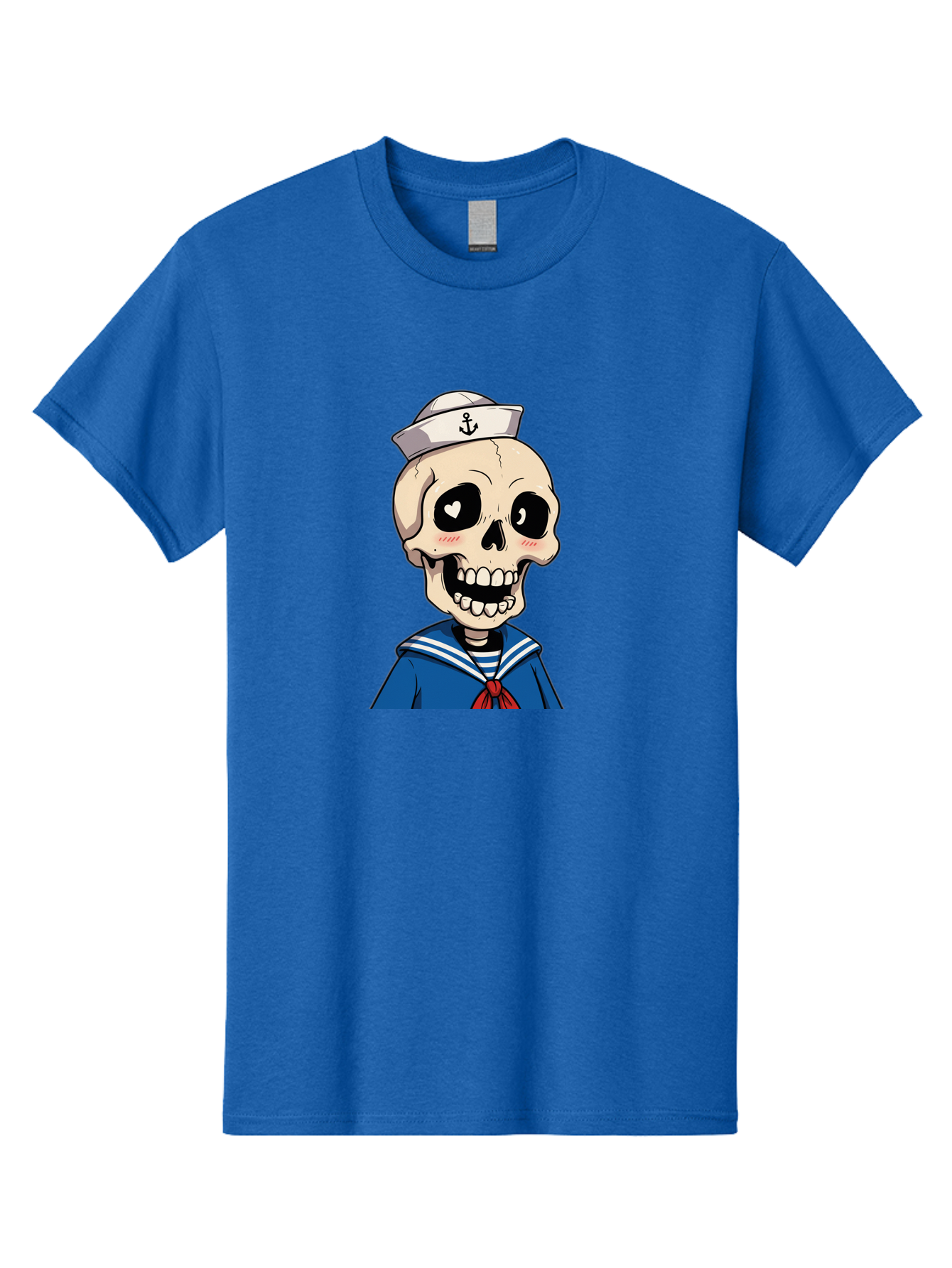 Sailor-Skull Men'S Graphic Tee, 100% Cotton, Comfortable Casual Summer Wear, Machine Washable, Cartoon Skull, Sailor Costume, Nautical Theme, Heart-Shaped Eye, Charming Smile, Kawaii Style, Quirky Character, Skeletal Figure, Anchor Hat, Bae264