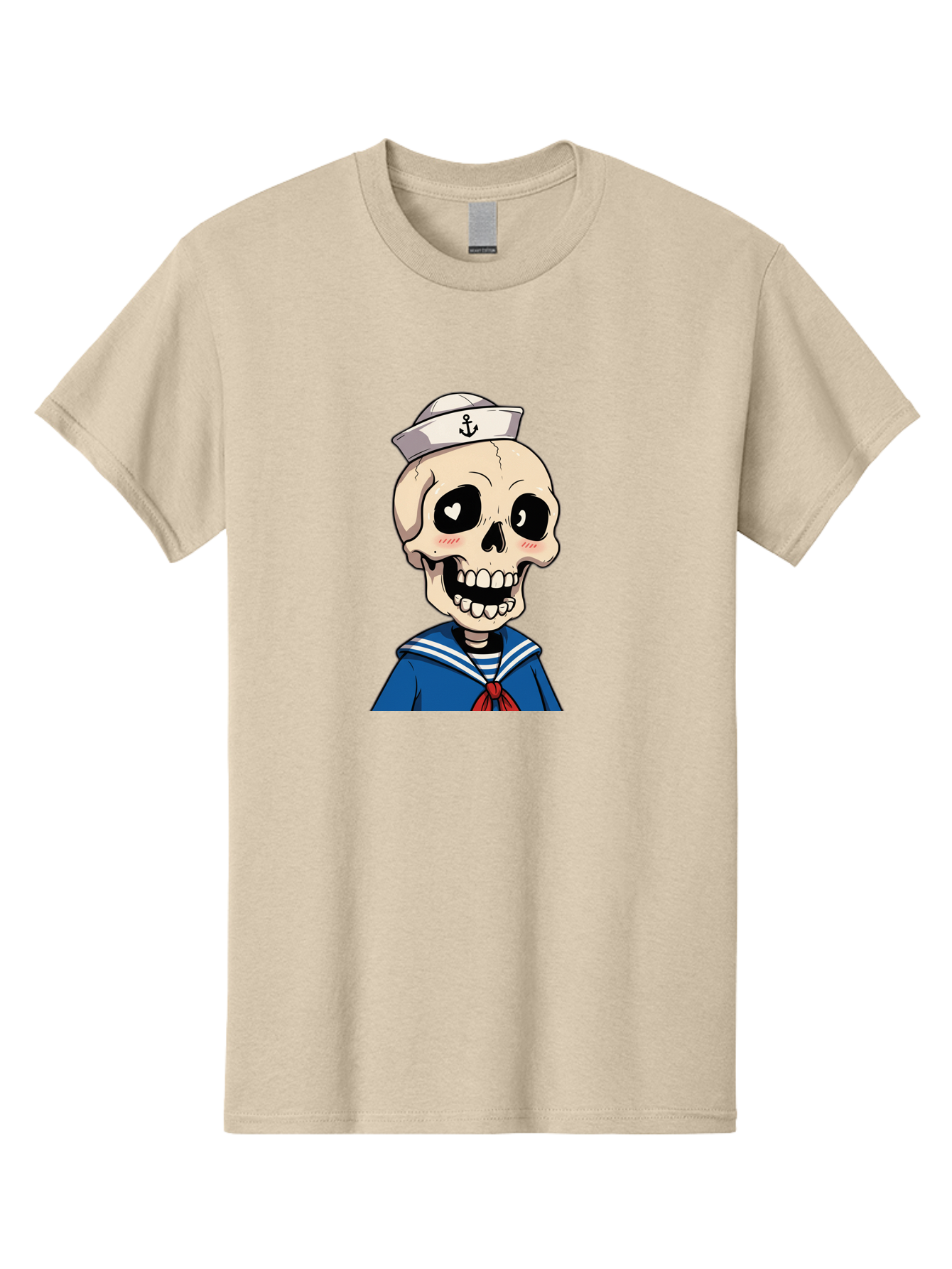 Sailor-Skull Men'S Graphic Tee, 100% Cotton, Comfortable Casual Summer Wear, Machine Washable, Cartoon Skull, Sailor Costume, Nautical Theme, Heart-Shaped Eye, Charming Smile, Kawaii Style, Quirky Character, Skeletal Figure, Anchor Hat, Bae264