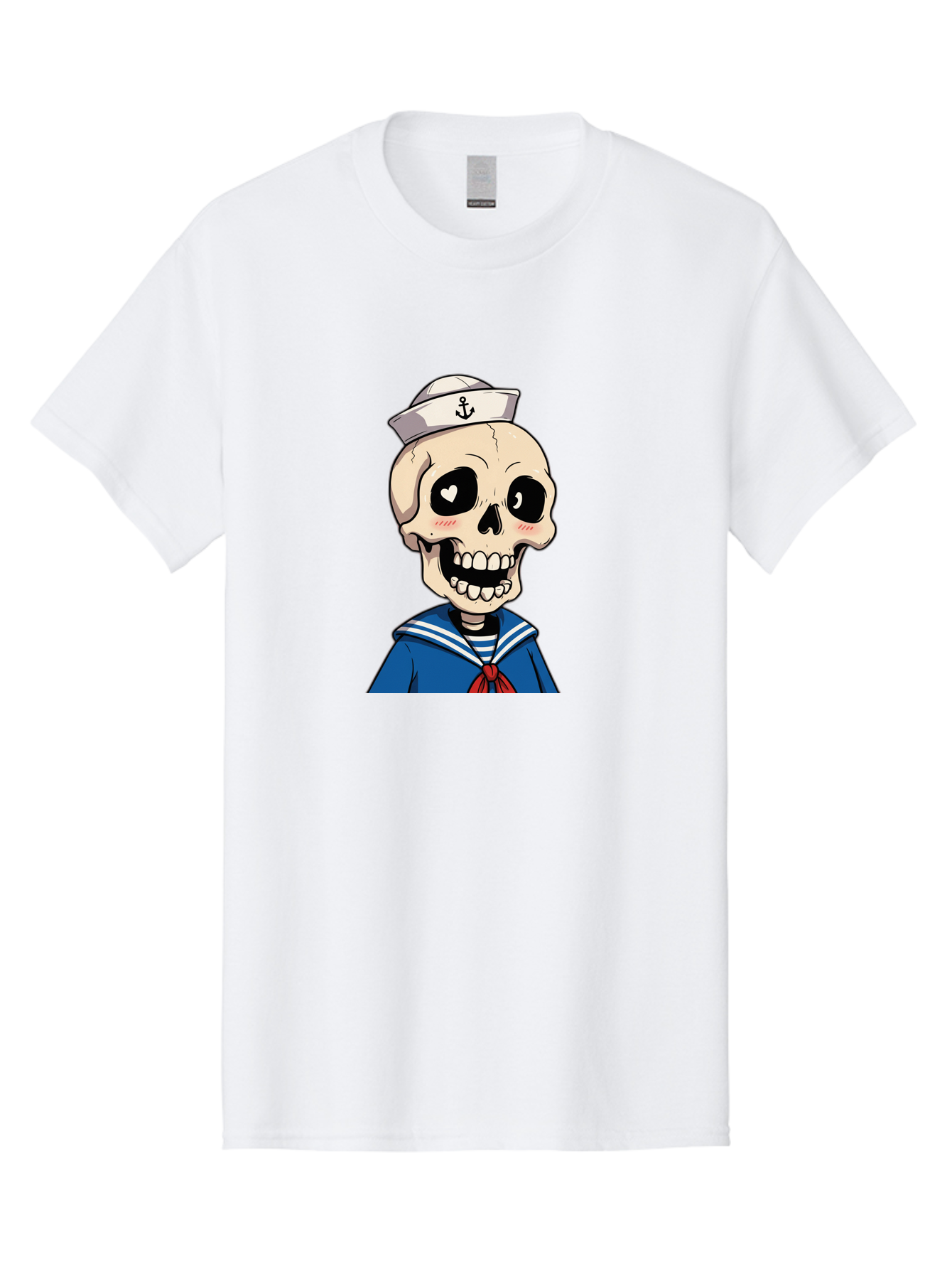 Sailor-Skull Men'S Graphic Tee, 100% Cotton, Comfortable Casual Summer Wear, Machine Washable, Cartoon Skull, Sailor Costume, Nautical Theme, Heart-Shaped Eye, Charming Smile, Kawaii Style, Quirky Character, Skeletal Figure, Anchor Hat, Bae264