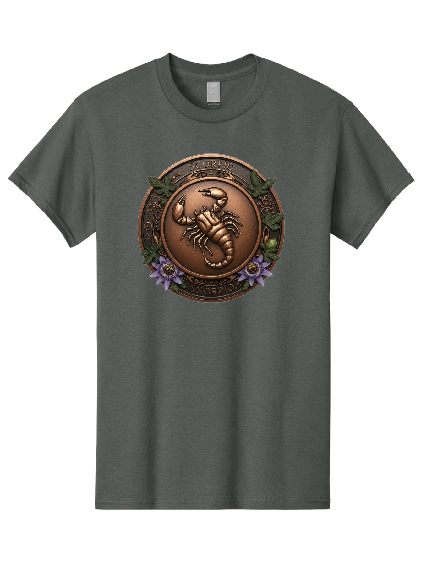 Scorpio-1 Men'S Graphic Tee, 100% Cotton, Comfortable Casual Summer Wear, Machine Washable, Scorpion Symbol, Zodiac Sign, Astrological Emblem, Bronze Medal, Scorpio, Mysterious, Astrology, Mystic, Flower, Leaves, Scorpion Motif Bae267