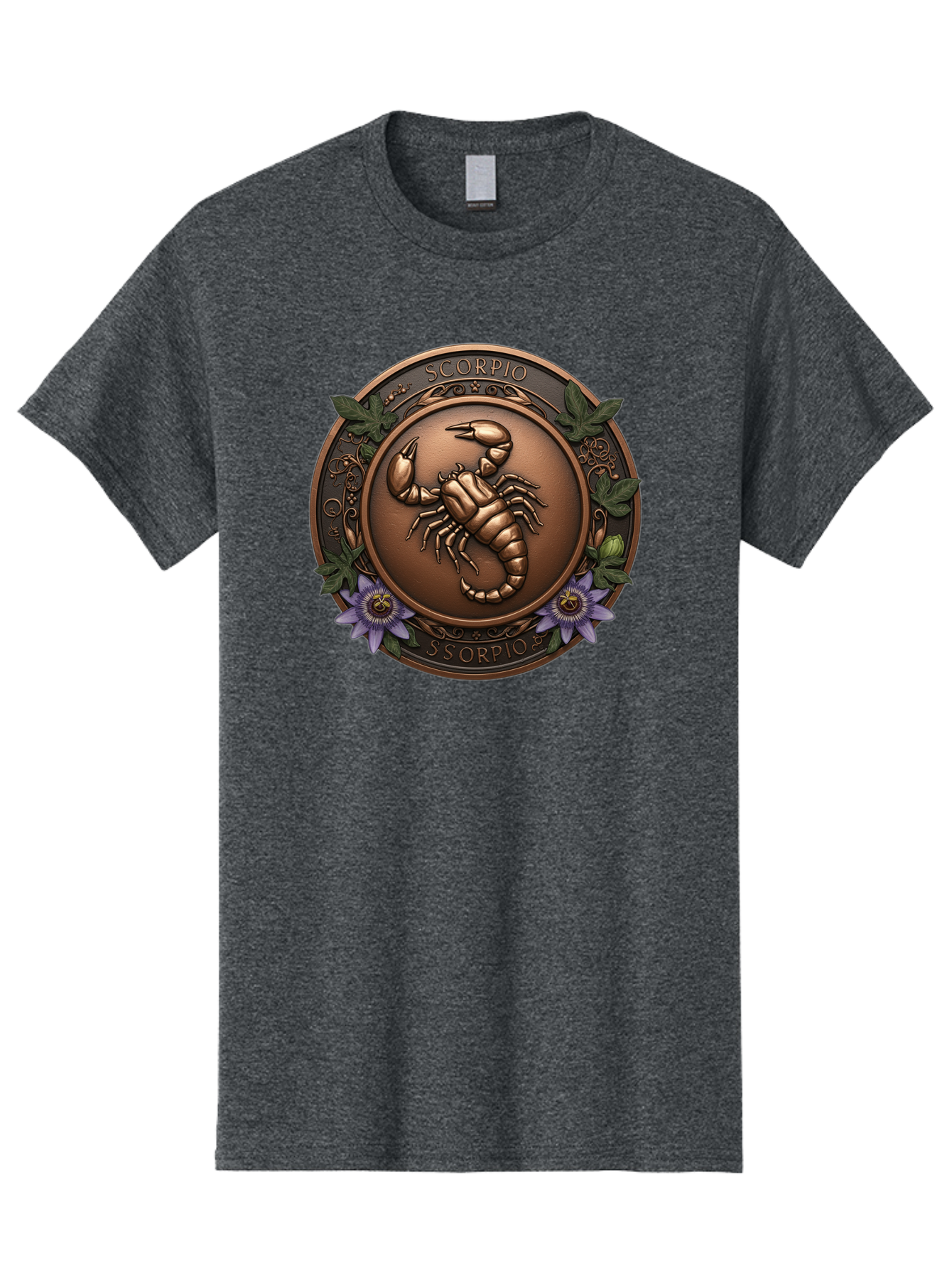 Scorpio-1 Men'S Graphic Tee, 100% Cotton, Comfortable Casual Summer Wear, Machine Washable, Scorpion Symbol, Zodiac Sign, Astrological Emblem, Bronze Medal, Scorpio, Mysterious, Astrology, Mystic, Flower, Leaves, Scorpion Motif Bae267