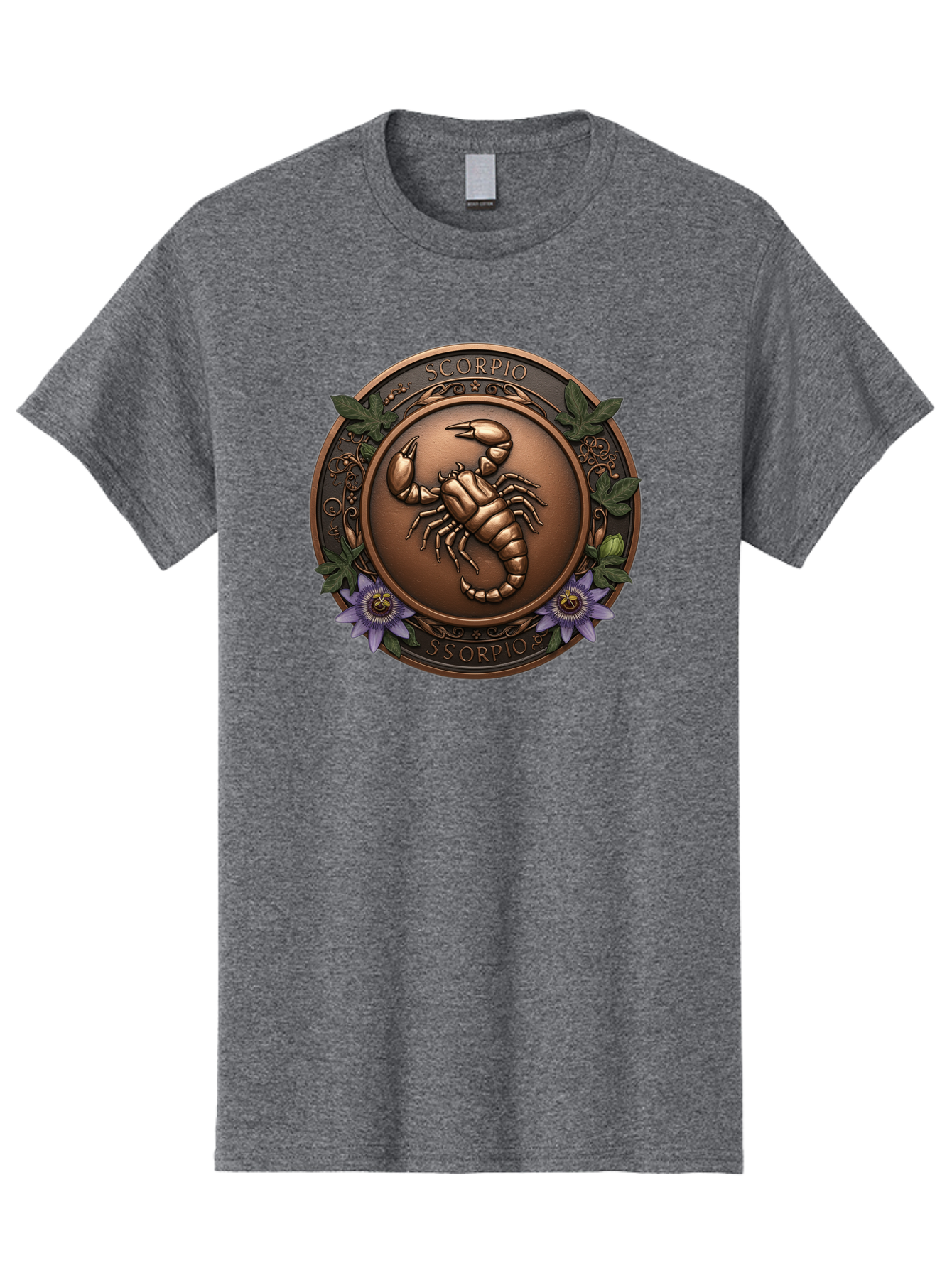 Scorpio-1 Men'S Graphic Tee, 100% Cotton, Comfortable Casual Summer Wear, Machine Washable, Scorpion Symbol, Zodiac Sign, Astrological Emblem, Bronze Medal, Scorpio, Mysterious, Astrology, Mystic, Flower, Leaves, Scorpion Motif Bae267