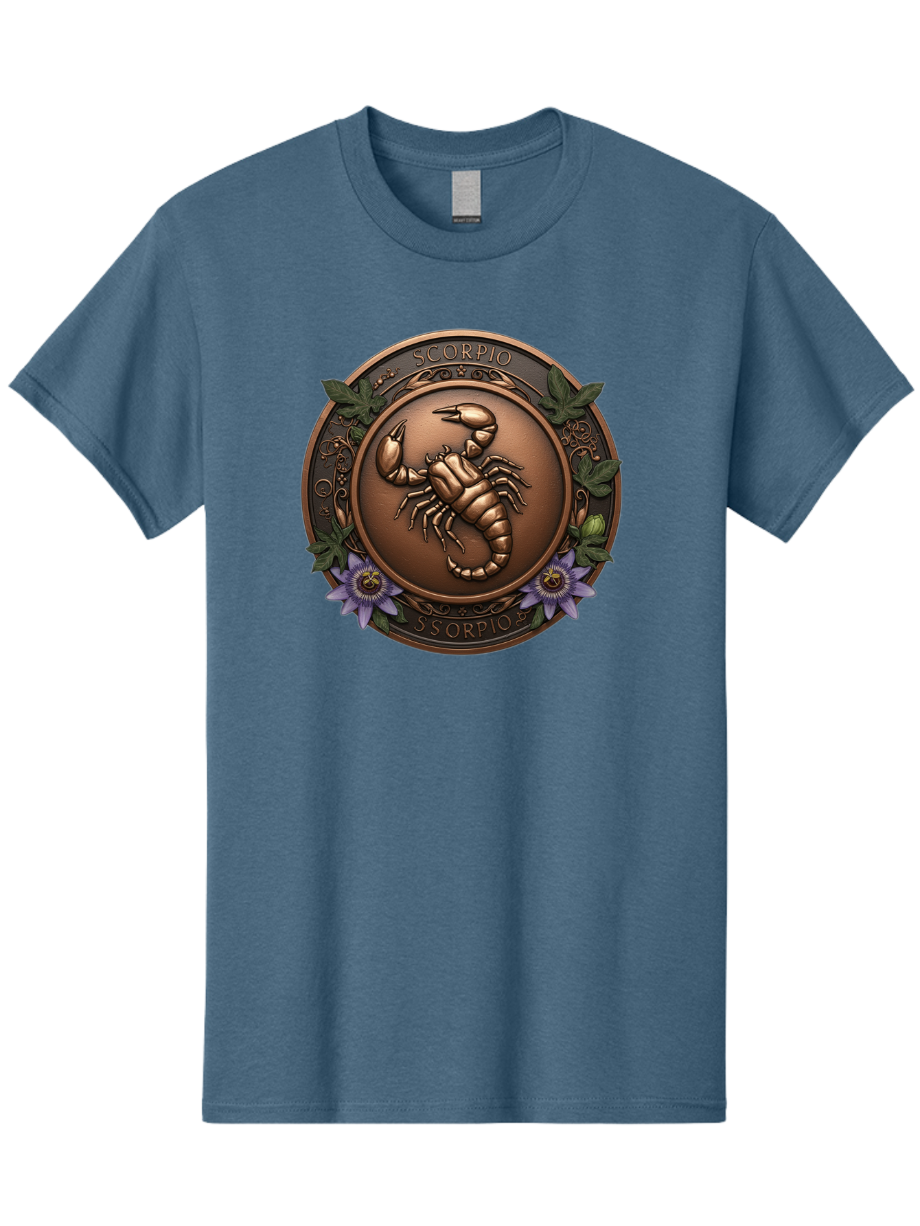 Scorpio-1 Men'S Graphic Tee, 100% Cotton, Comfortable Casual Summer Wear, Machine Washable, Scorpion Symbol, Zodiac Sign, Astrological Emblem, Bronze Medal, Scorpio, Mysterious, Astrology, Mystic, Flower, Leaves, Scorpion Motif Bae267