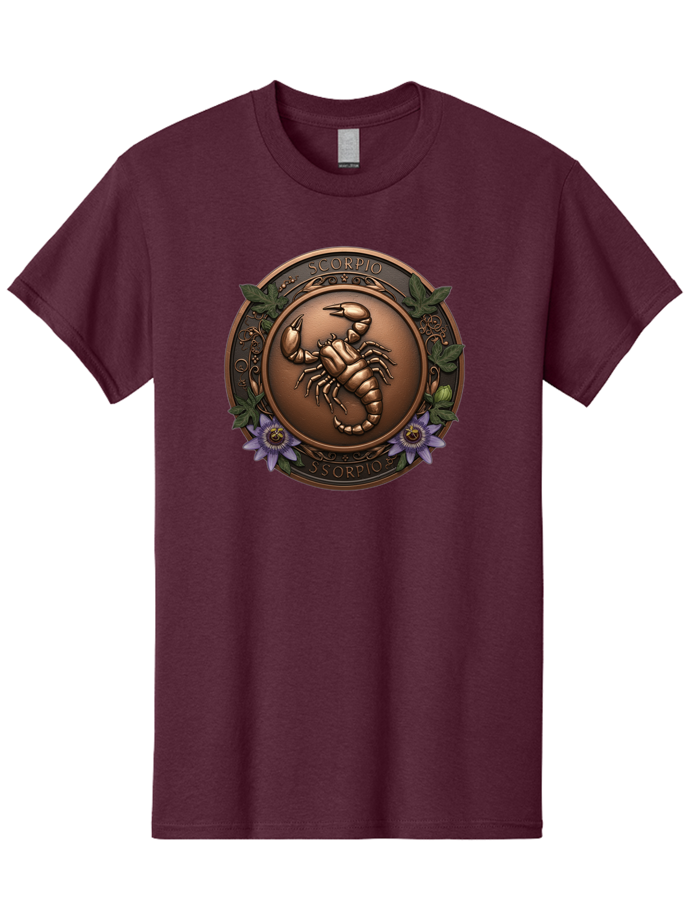 Scorpio-1 Men'S Graphic Tee, 100% Cotton, Comfortable Casual Summer Wear, Machine Washable, Scorpion Symbol, Zodiac Sign, Astrological Emblem, Bronze Medal, Scorpio, Mysterious, Astrology, Mystic, Flower, Leaves, Scorpion Motif Bae267
