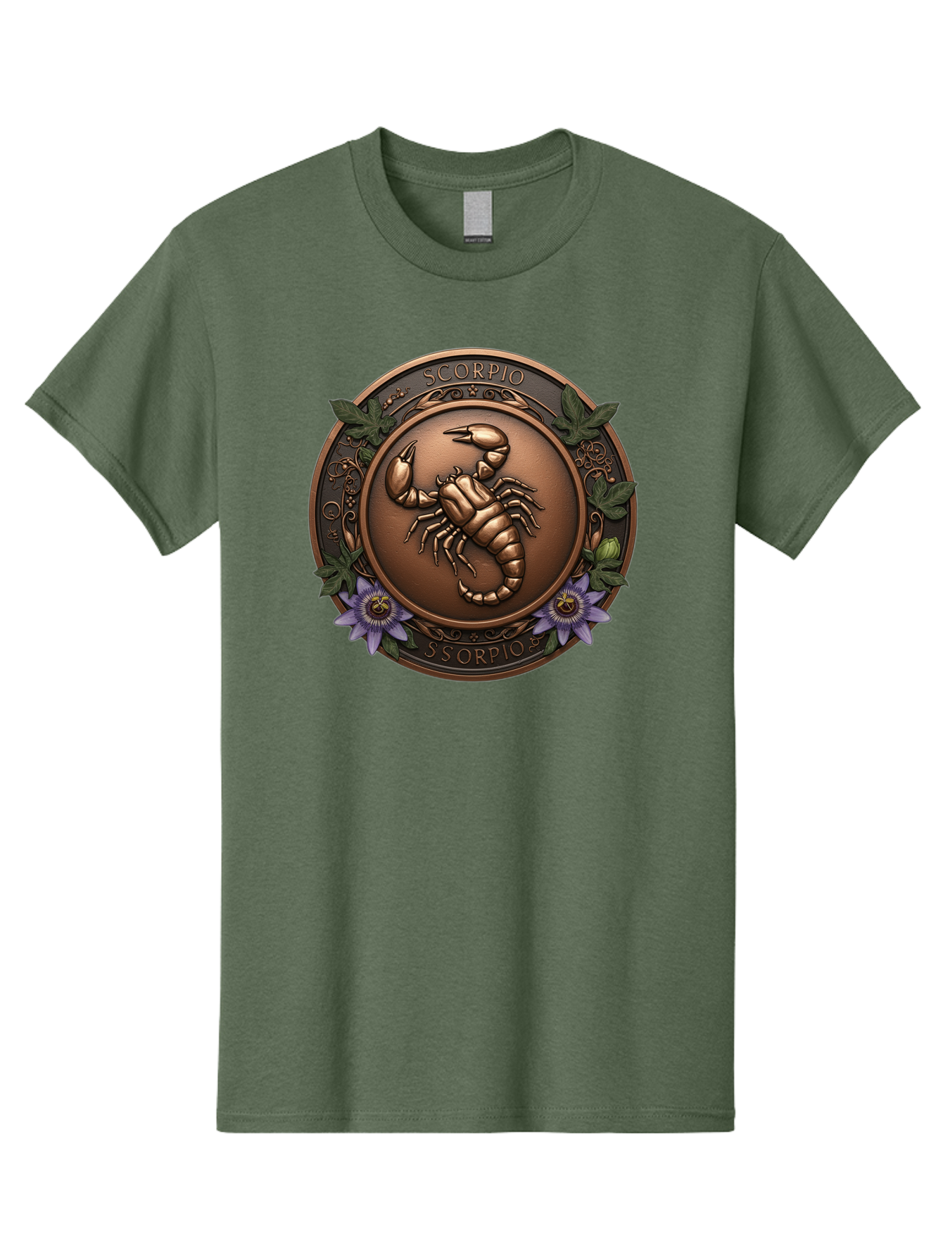 Scorpio-1 Men'S Graphic Tee, 100% Cotton, Comfortable Casual Summer Wear, Machine Washable, Scorpion Symbol, Zodiac Sign, Astrological Emblem, Bronze Medal, Scorpio, Mysterious, Astrology, Mystic, Flower, Leaves, Scorpion Motif Bae267