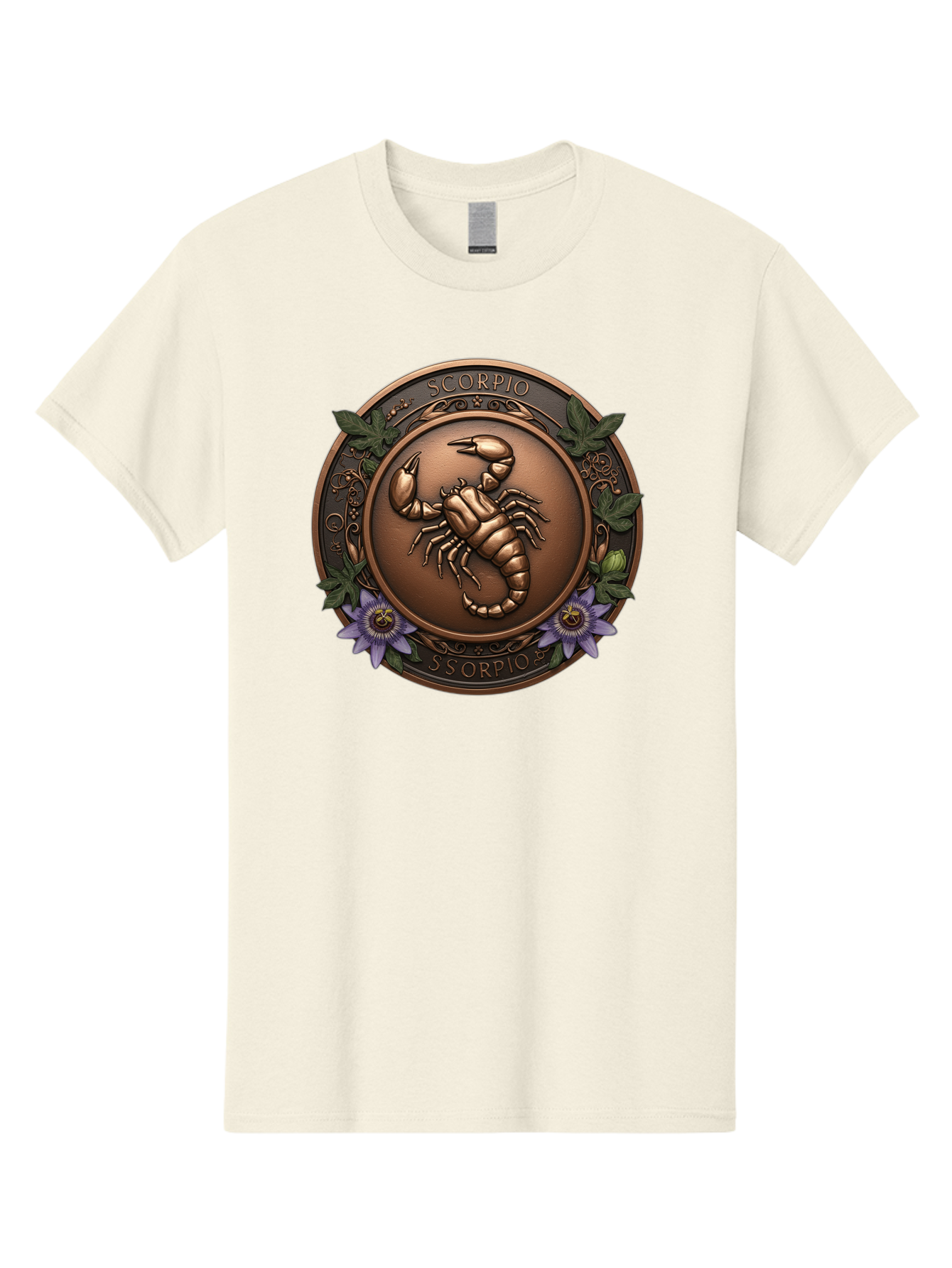 Scorpio-1 Men'S Graphic Tee, 100% Cotton, Comfortable Casual Summer Wear, Machine Washable, Scorpion Symbol, Zodiac Sign, Astrological Emblem, Bronze Medal, Scorpio, Mysterious, Astrology, Mystic, Flower, Leaves, Scorpion Motif Bae267
