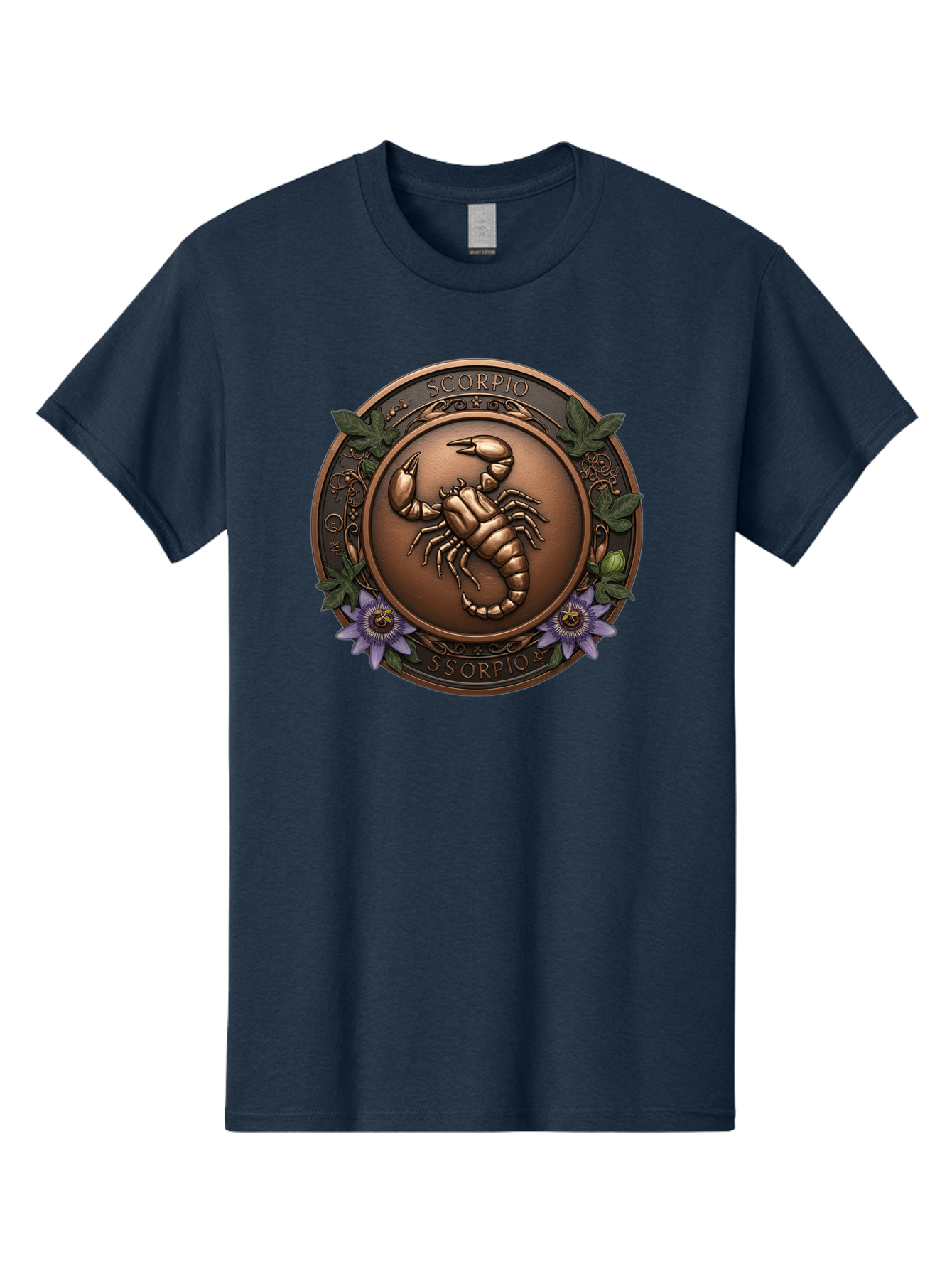 Scorpio-1 Men'S Graphic Tee, 100% Cotton, Comfortable Casual Summer Wear, Machine Washable, Scorpion Symbol, Zodiac Sign, Astrological Emblem, Bronze Medal, Scorpio, Mysterious, Astrology, Mystic, Flower, Leaves, Scorpion Motif Bae267
