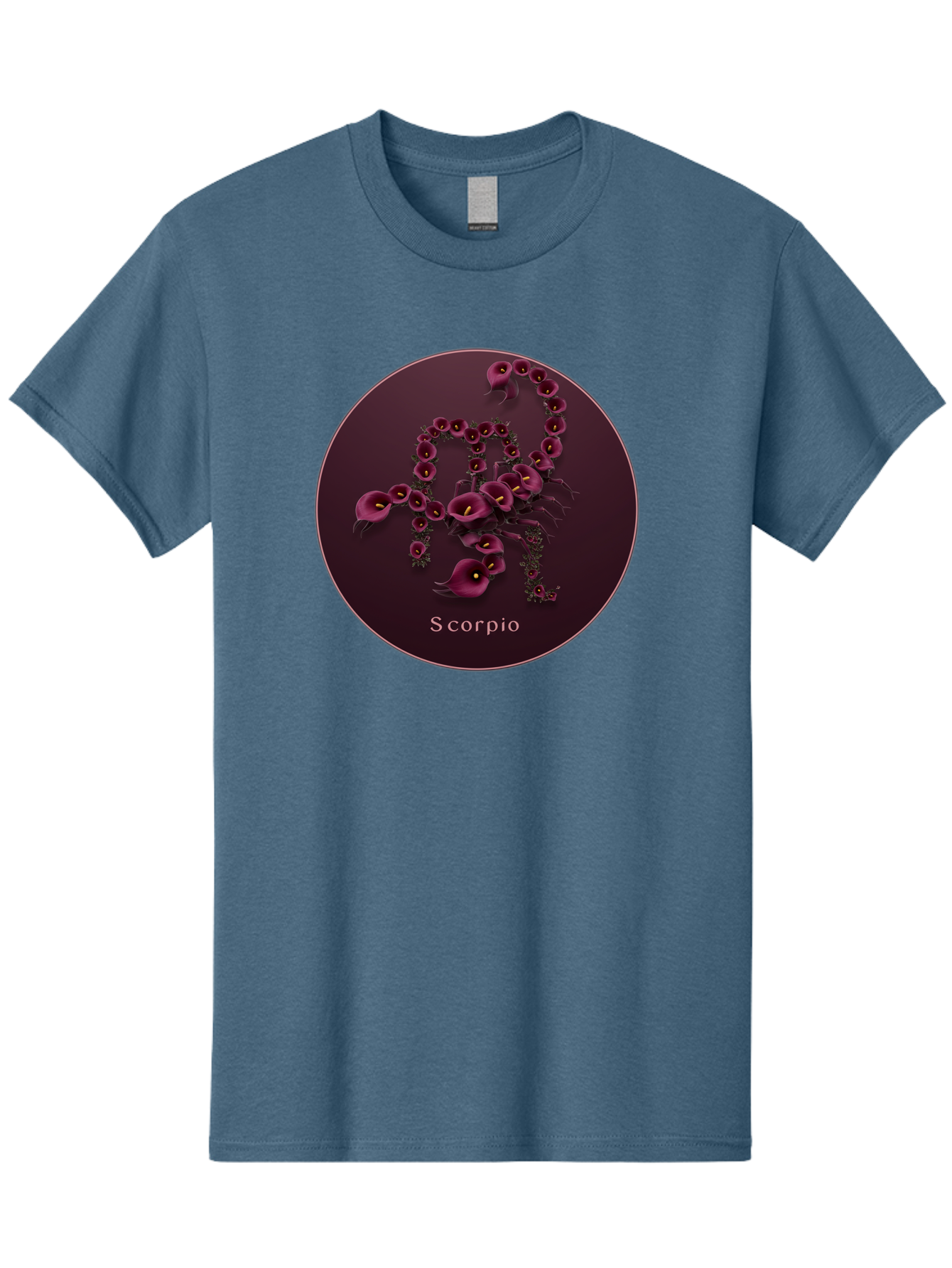 Scorpio Men'S Graphic Tee, 100% Cotton, Comfortable Casual Summer Wear, Machine Washable, Scorpion Symbol, Calla Lily Flowers, Floral Arrangement, Dark Pink Blooms, Astrology Sign, Zodiac Symbol, Scorpio, Mysterious Design, Elegant Flowers Bae268
