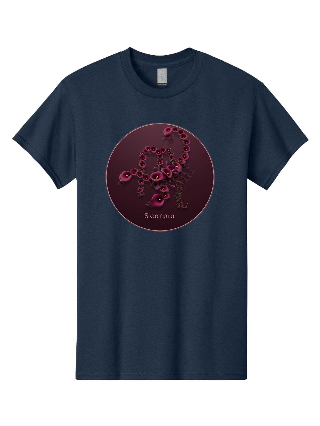Scorpio Men'S Graphic Tee, 100% Cotton, Comfortable Casual Summer Wear, Machine Washable, Scorpion Symbol, Calla Lily Flowers, Floral Arrangement, Dark Pink Blooms, Astrology Sign, Zodiac Symbol, Scorpio, Mysterious Design, Elegant Flowers Bae268