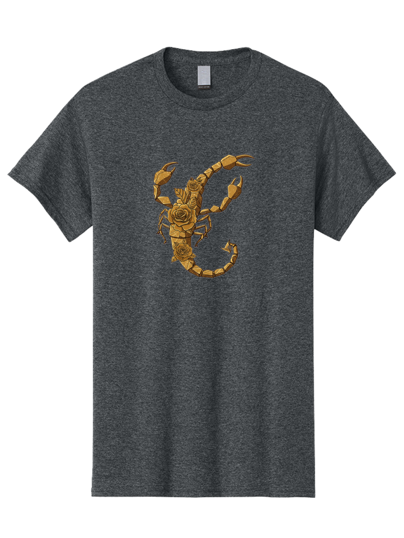 Scorpion-With-Roses Men'S Graphic Tee, 100% Cotton, Comfortable Casual Summer Wear, Machine Washable, Geometric Gold Scorpion, Roses On Body, Gold Roses And Scorpion Fusion, Intricate Design, Low Poly Art, Animal And Flower Art, Bae269