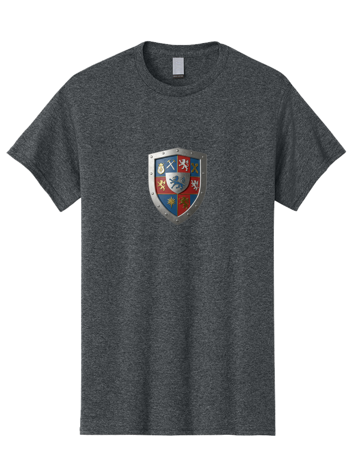 Shield-With-Coat-Of-Arms Men'S Graphic Tee, 100% Cotton, Comfortable Casual Summer Wear, Machine Washable, Shield Emblem, Coat Of Arms, Heraldic Shield, Medieval Symbol, Lion Emblem, Eagle Symbol, Crown Icon, Crossed Swords, Knight'S Armor, Bae270