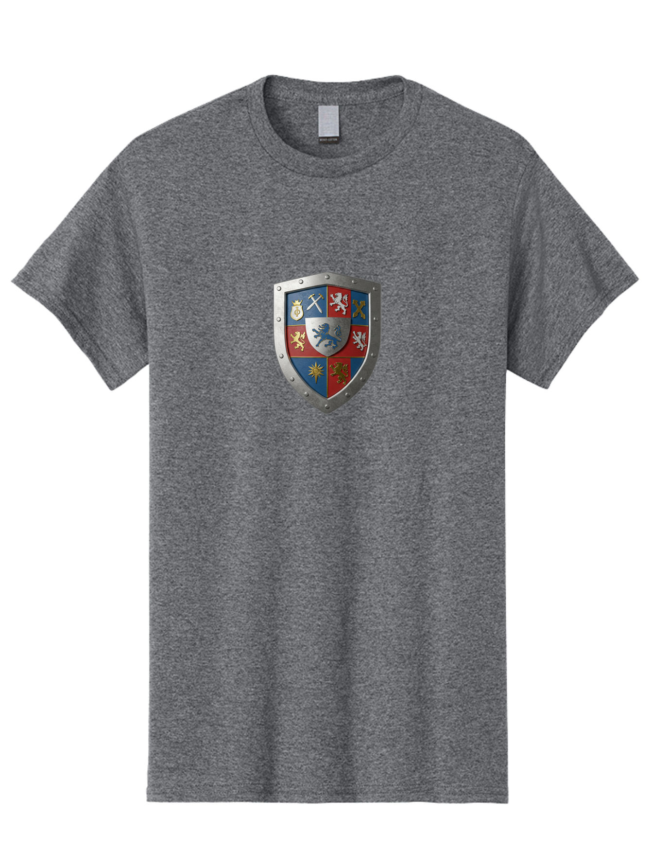 Shield-With-Coat-Of-Arms Men'S Graphic Tee, 100% Cotton, Comfortable Casual Summer Wear, Machine Washable, Shield Emblem, Coat Of Arms, Heraldic Shield, Medieval Symbol, Lion Emblem, Eagle Symbol, Crown Icon, Crossed Swords, Knight'S Armor, Bae270