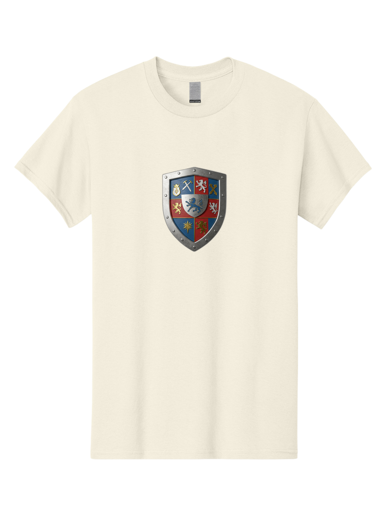Shield-With-Coat-Of-Arms Men'S Graphic Tee, 100% Cotton, Comfortable Casual Summer Wear, Machine Washable, Shield Emblem, Coat Of Arms, Heraldic Shield, Medieval Symbol, Lion Emblem, Eagle Symbol, Crown Icon, Crossed Swords, Knight'S Armor, Bae270