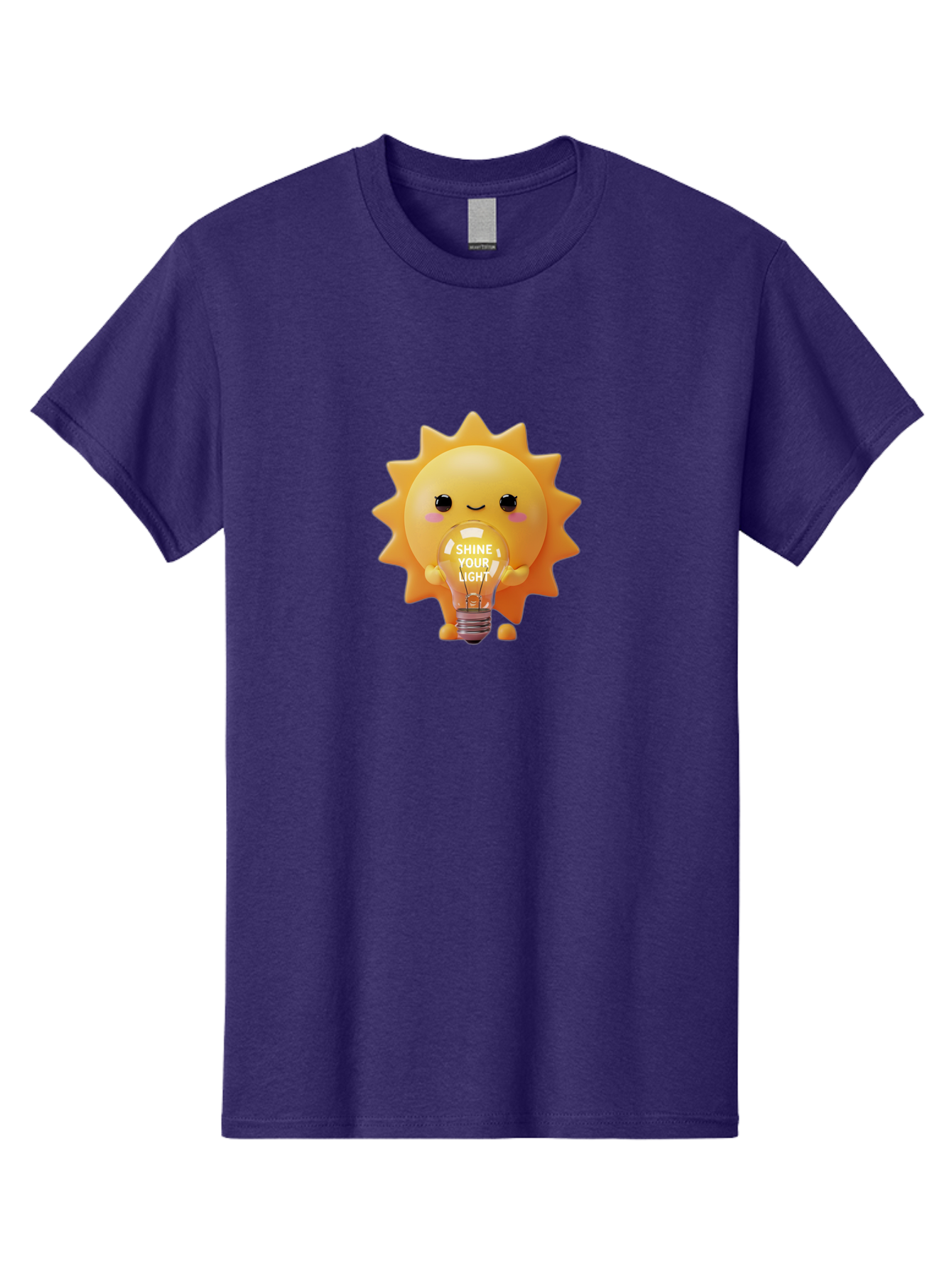 Shine-Your-Light-2 Men'S Graphic Tee, 100% Cotton, Comfortable Casual Summer Wear, Machine Washable, Smiling Sun Character, Holding Lightbulb, Positive Affirmation, Inspirational Quote, Cute Cartoon Design, Shine Your Light, Creative Idea, Bae272