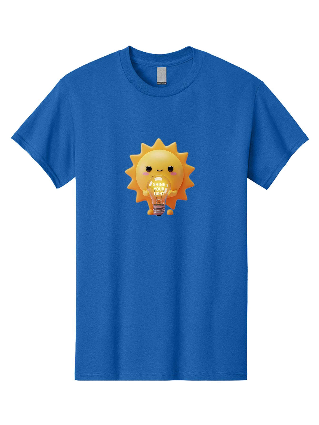 Shine-Your-Light-2 Men'S Graphic Tee, 100% Cotton, Comfortable Casual Summer Wear, Machine Washable, Smiling Sun Character, Holding Lightbulb, Positive Affirmation, Inspirational Quote, Cute Cartoon Design, Shine Your Light, Creative Idea, Bae272