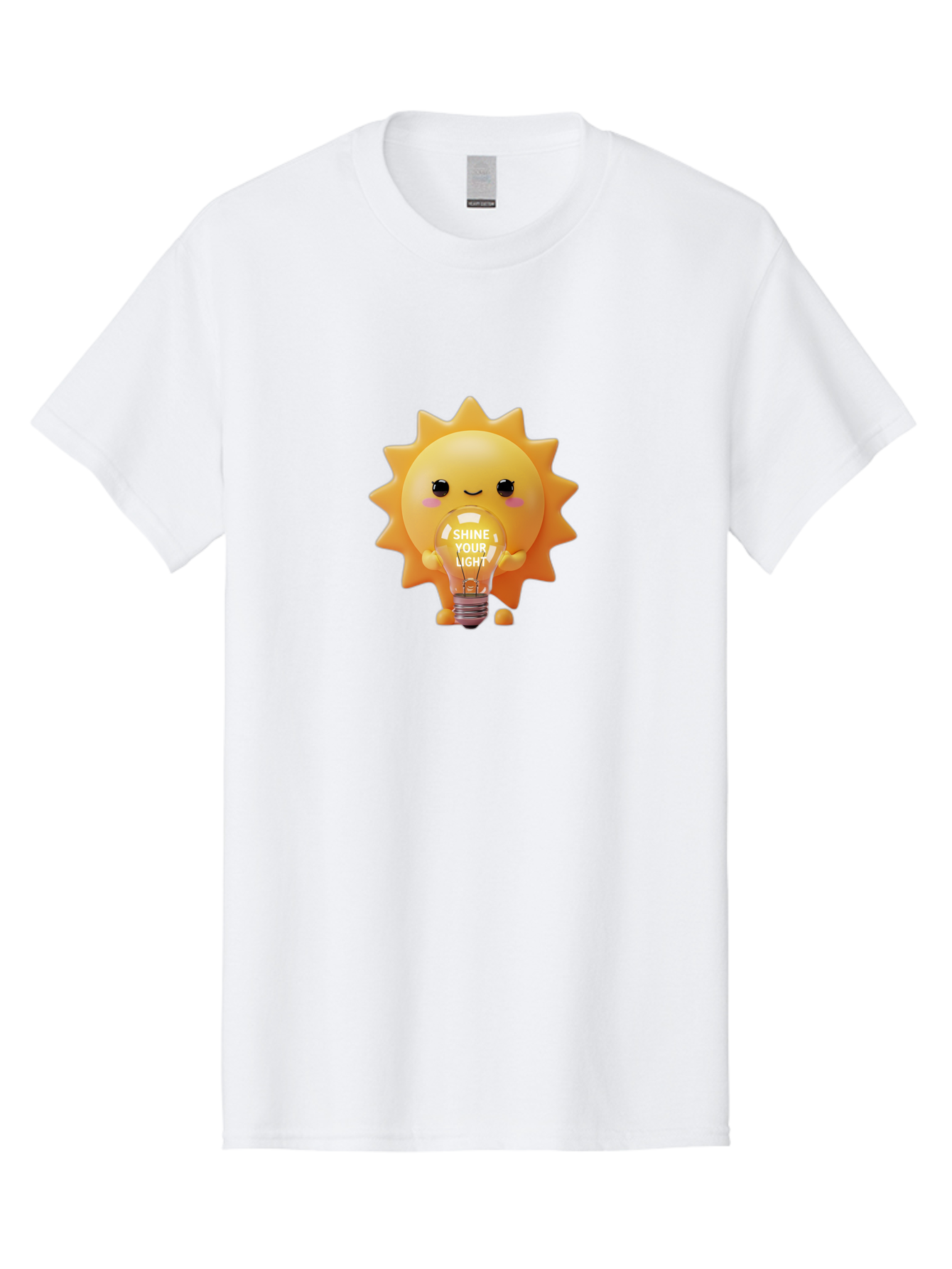 Shine-Your-Light-2 Men'S Graphic Tee, 100% Cotton, Comfortable Casual Summer Wear, Machine Washable, Smiling Sun Character, Holding Lightbulb, Positive Affirmation, Inspirational Quote, Cute Cartoon Design, Shine Your Light, Creative Idea, Bae272