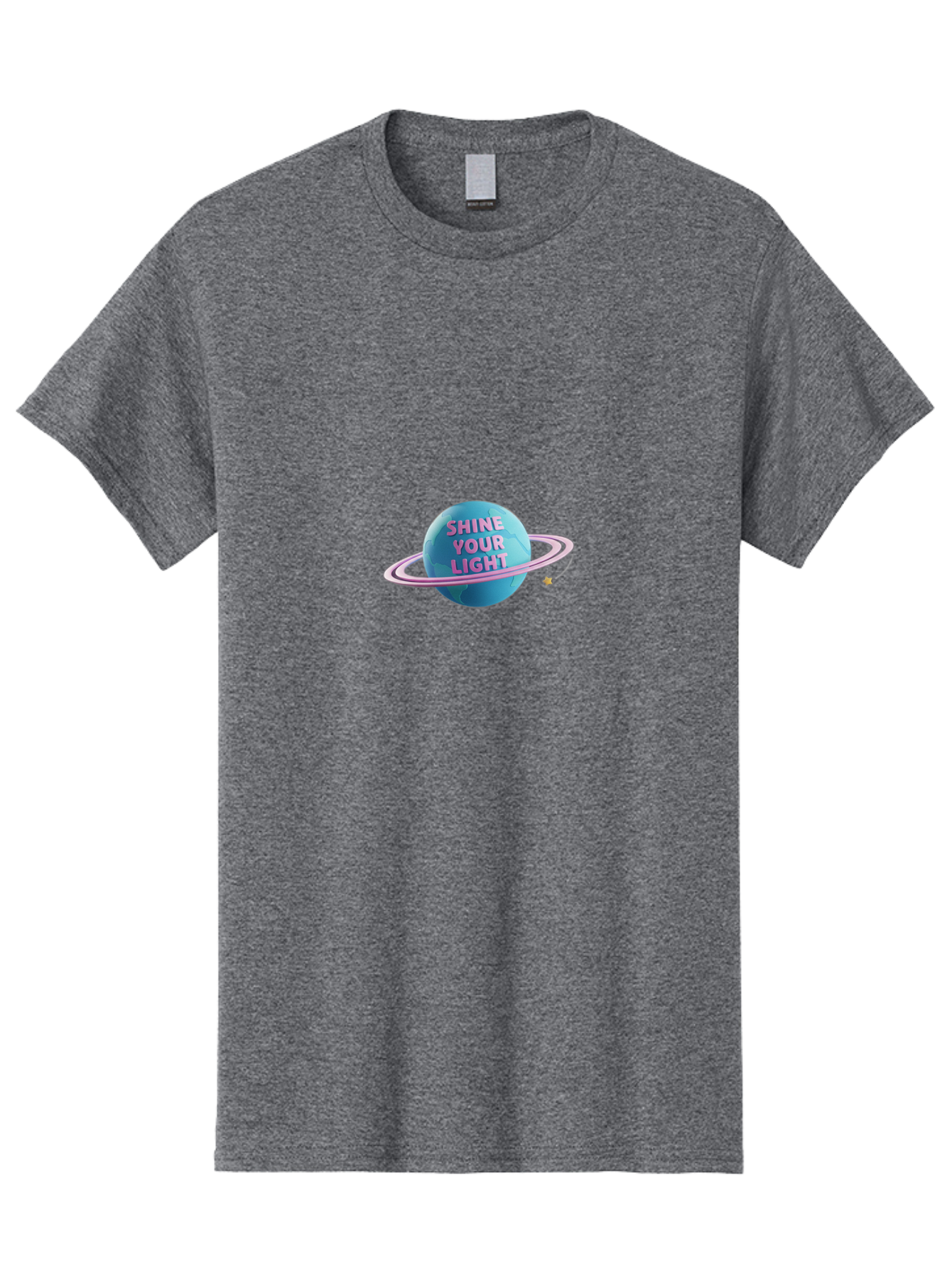 Shine-Your-Light-3 Men'S Graphic Tee, 100% Cotton, Comfortable Casual Summer Wear, Machine Washable, Blue Planet, Pink Ring, Shiny, Motivational Quote, Inspiring Words, Neon Light, Space Scene, Celestial Body, Shine Your Light Bae273