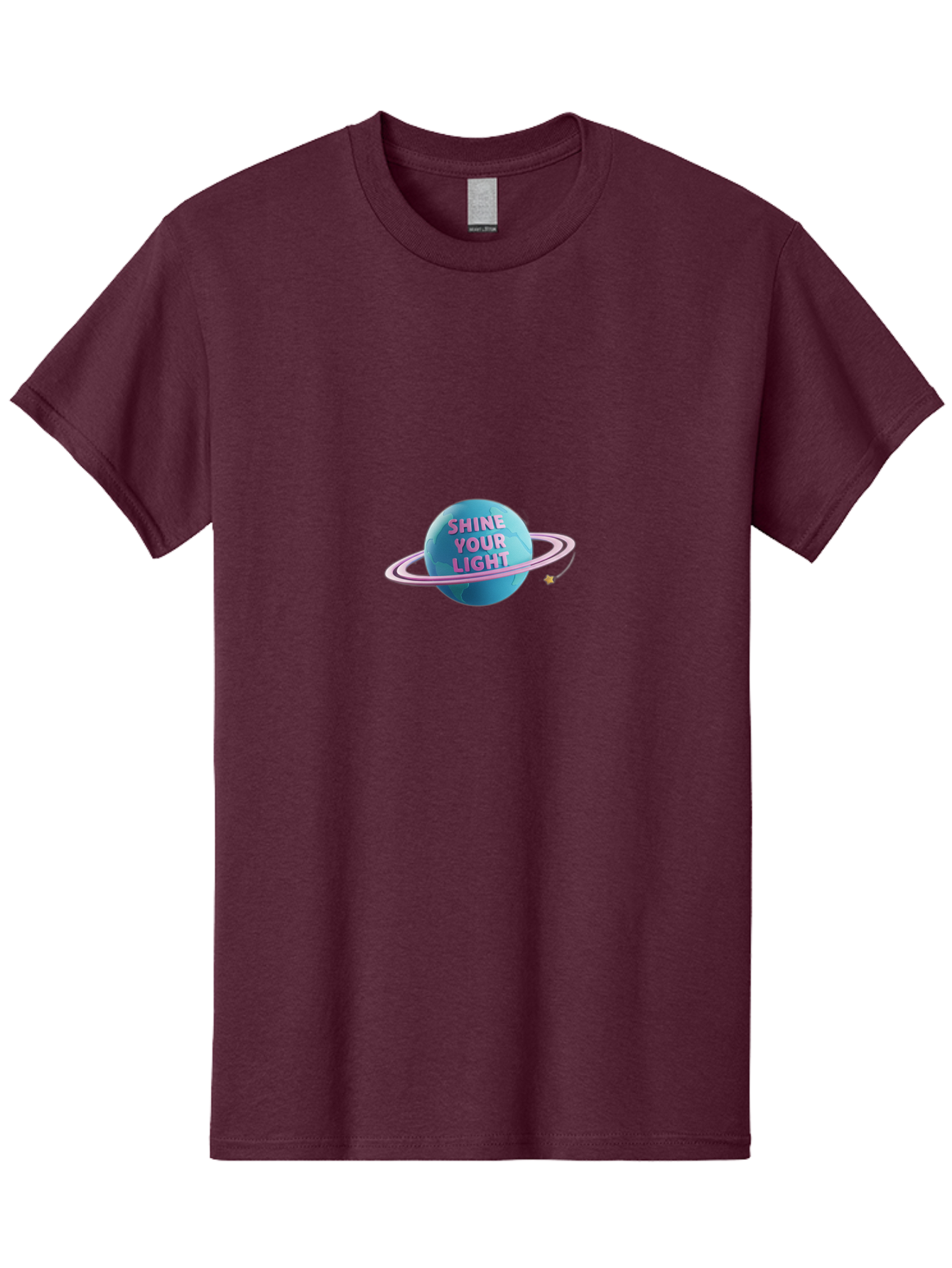 Shine-Your-Light-3 Men'S Graphic Tee, 100% Cotton, Comfortable Casual Summer Wear, Machine Washable, Blue Planet, Pink Ring, Shiny, Motivational Quote, Inspiring Words, Neon Light, Space Scene, Celestial Body, Shine Your Light Bae273