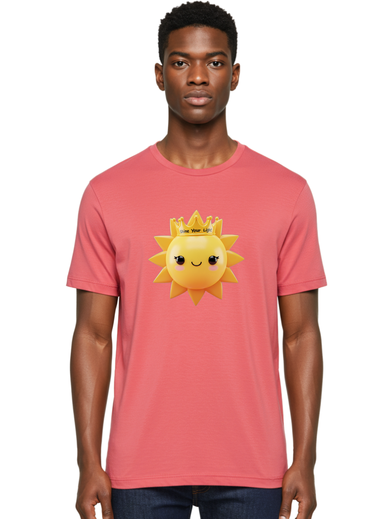 Shine-Your-Light-Sun Men'S Graphic Tee, 100% Cotton, Comfortable Casual Summer Wear, Machine Washable, Smiling Sun Figurine, Inspirational Quote, Motivational Message, Positive Affirmation, Shine Your Light, Cute Cartoon Character, Happy Face, Bae274