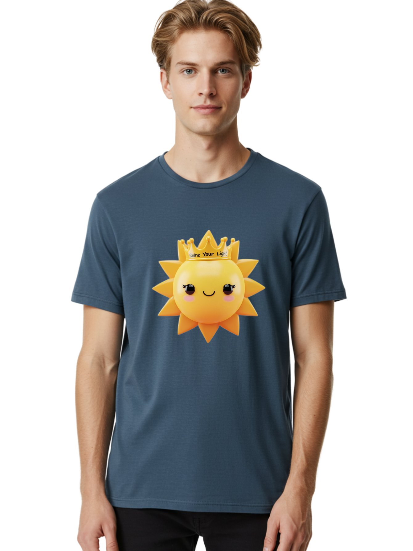 Shine-Your-Light-Sun Men'S Graphic Tee, 100% Cotton, Comfortable Casual Summer Wear, Machine Washable, Smiling Sun Figurine, Inspirational Quote, Motivational Message, Positive Affirmation, Shine Your Light, Cute Cartoon Character, Happy Face, Bae274