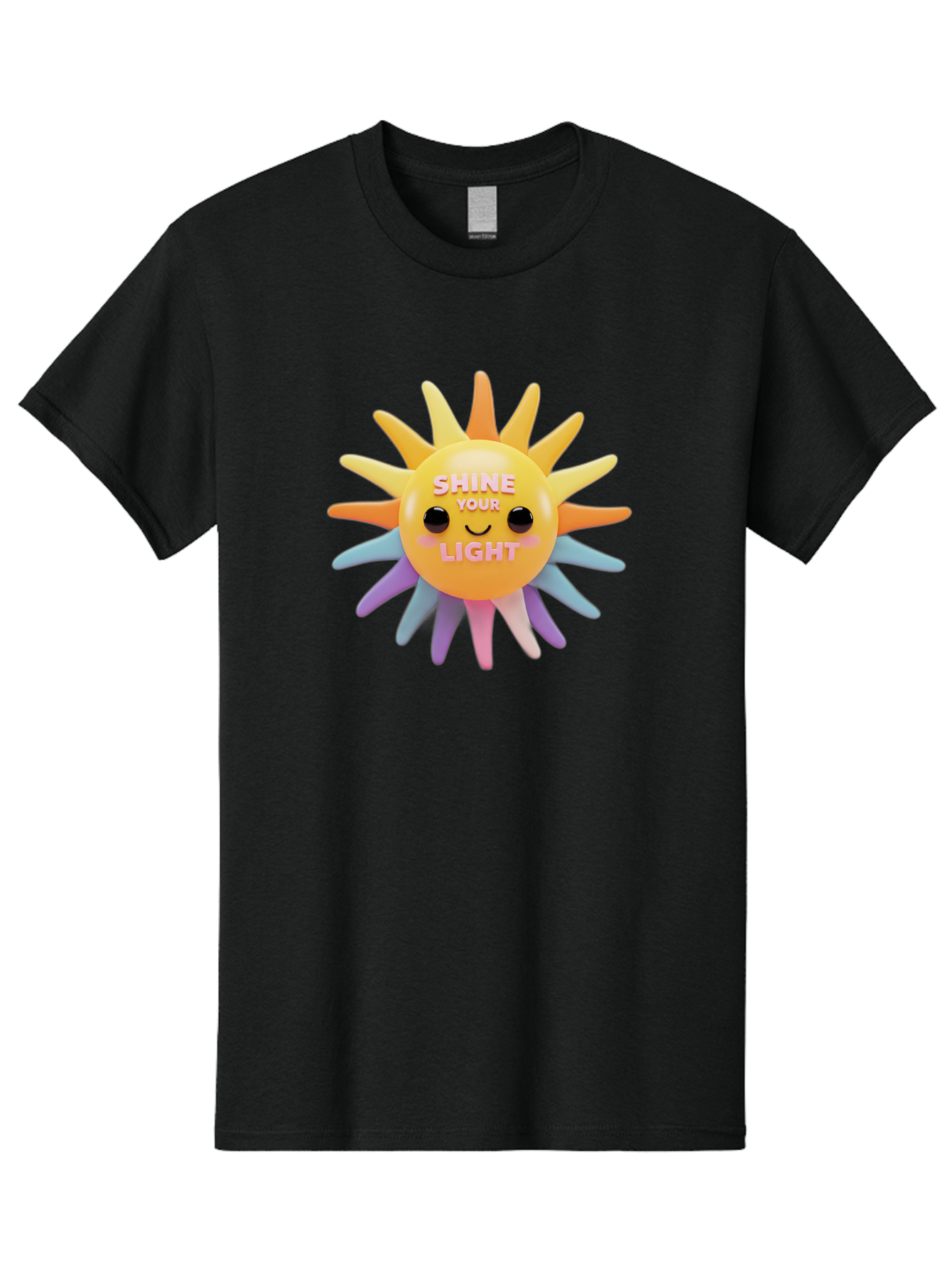 Shine-Your-Light Men'S Graphic Tee, 100% Cotton, Comfortable Casual Summer Wear, Machine Washable, Smiling Sun, Inspirational Quote, Multicolored Rays, Pink Text, Motivational Message, Happy Face, Pastel Colors, Positive Vibes Bae275