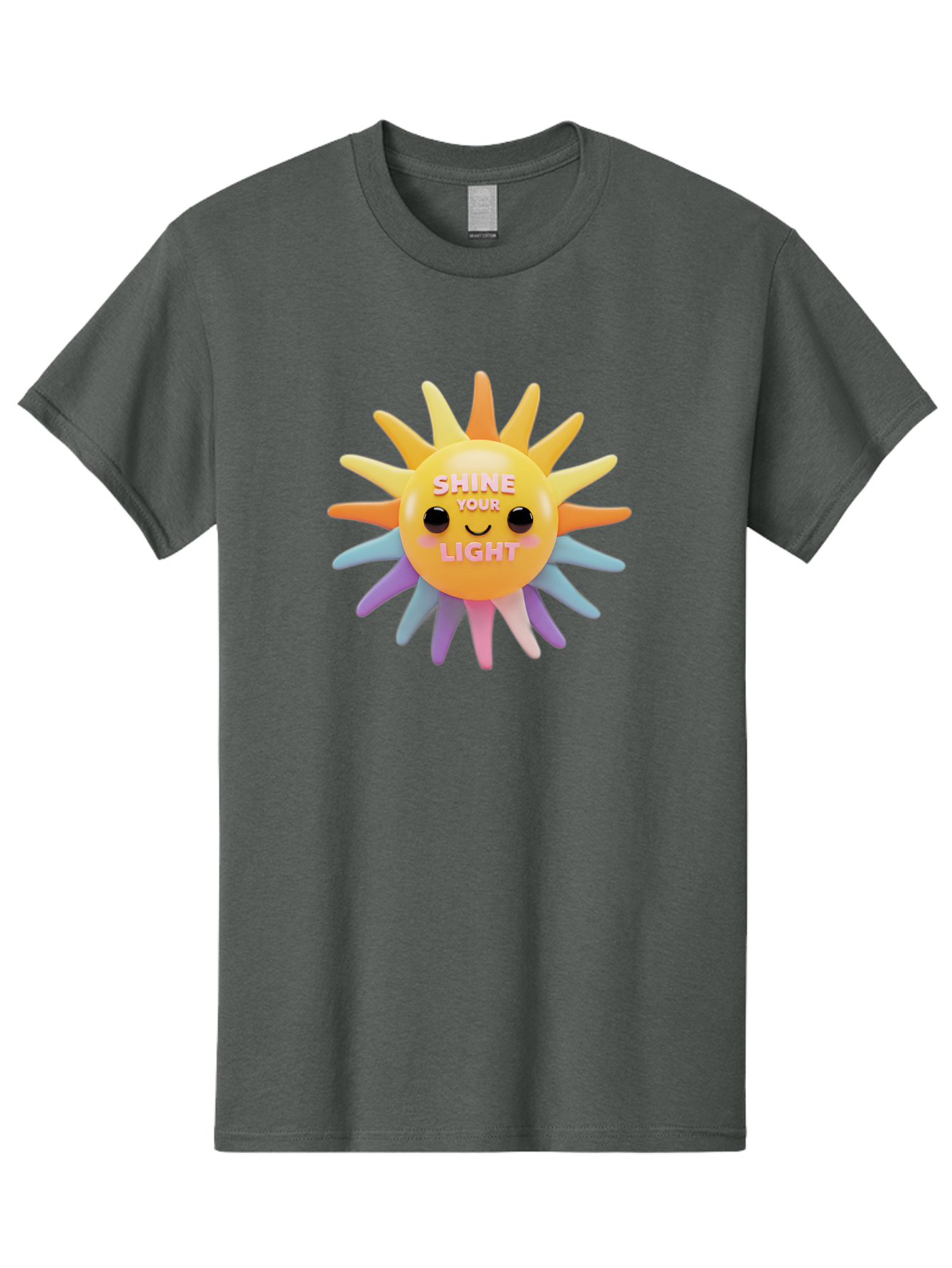Shine-Your-Light Men'S Graphic Tee, 100% Cotton, Comfortable Casual Summer Wear, Machine Washable, Smiling Sun, Inspirational Quote, Multicolored Rays, Pink Text, Motivational Message, Happy Face, Pastel Colors, Positive Vibes Bae275