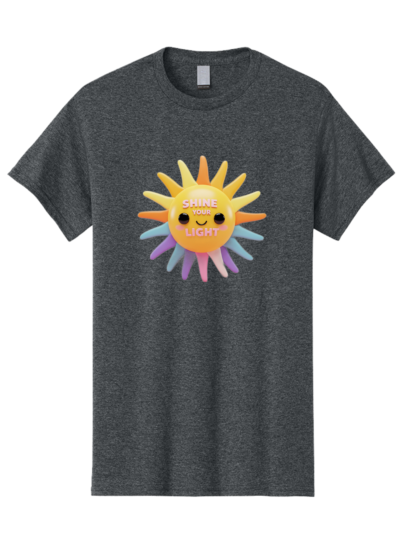Shine-Your-Light Men'S Graphic Tee, 100% Cotton, Comfortable Casual Summer Wear, Machine Washable, Smiling Sun, Inspirational Quote, Multicolored Rays, Pink Text, Motivational Message, Happy Face, Pastel Colors, Positive Vibes Bae275