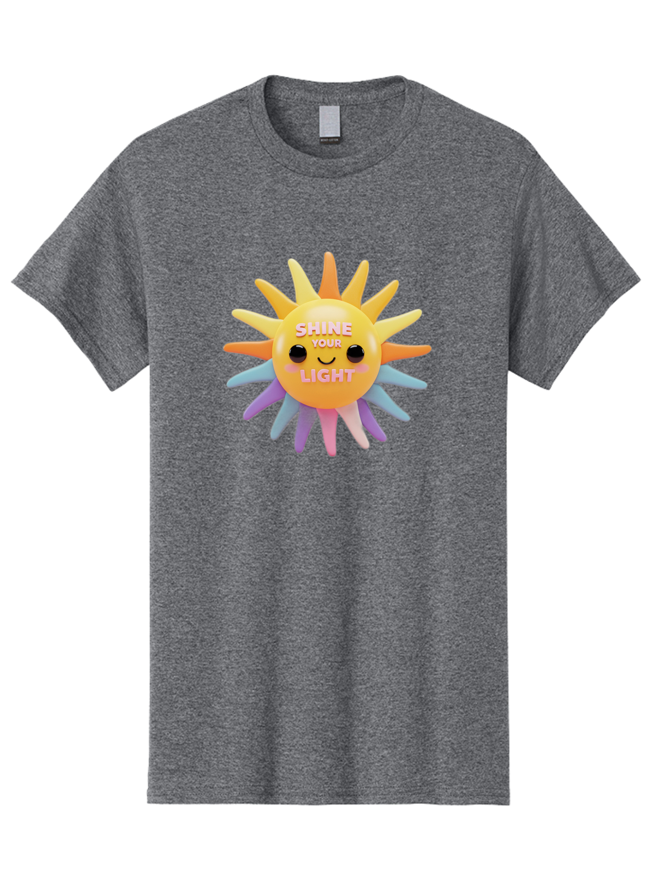 Shine-Your-Light Men'S Graphic Tee, 100% Cotton, Comfortable Casual Summer Wear, Machine Washable, Smiling Sun, Inspirational Quote, Multicolored Rays, Pink Text, Motivational Message, Happy Face, Pastel Colors, Positive Vibes Bae275