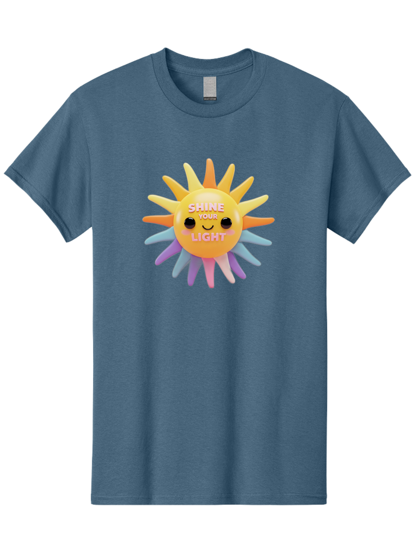 Shine-Your-Light Men'S Graphic Tee, 100% Cotton, Comfortable Casual Summer Wear, Machine Washable, Smiling Sun, Inspirational Quote, Multicolored Rays, Pink Text, Motivational Message, Happy Face, Pastel Colors, Positive Vibes Bae275