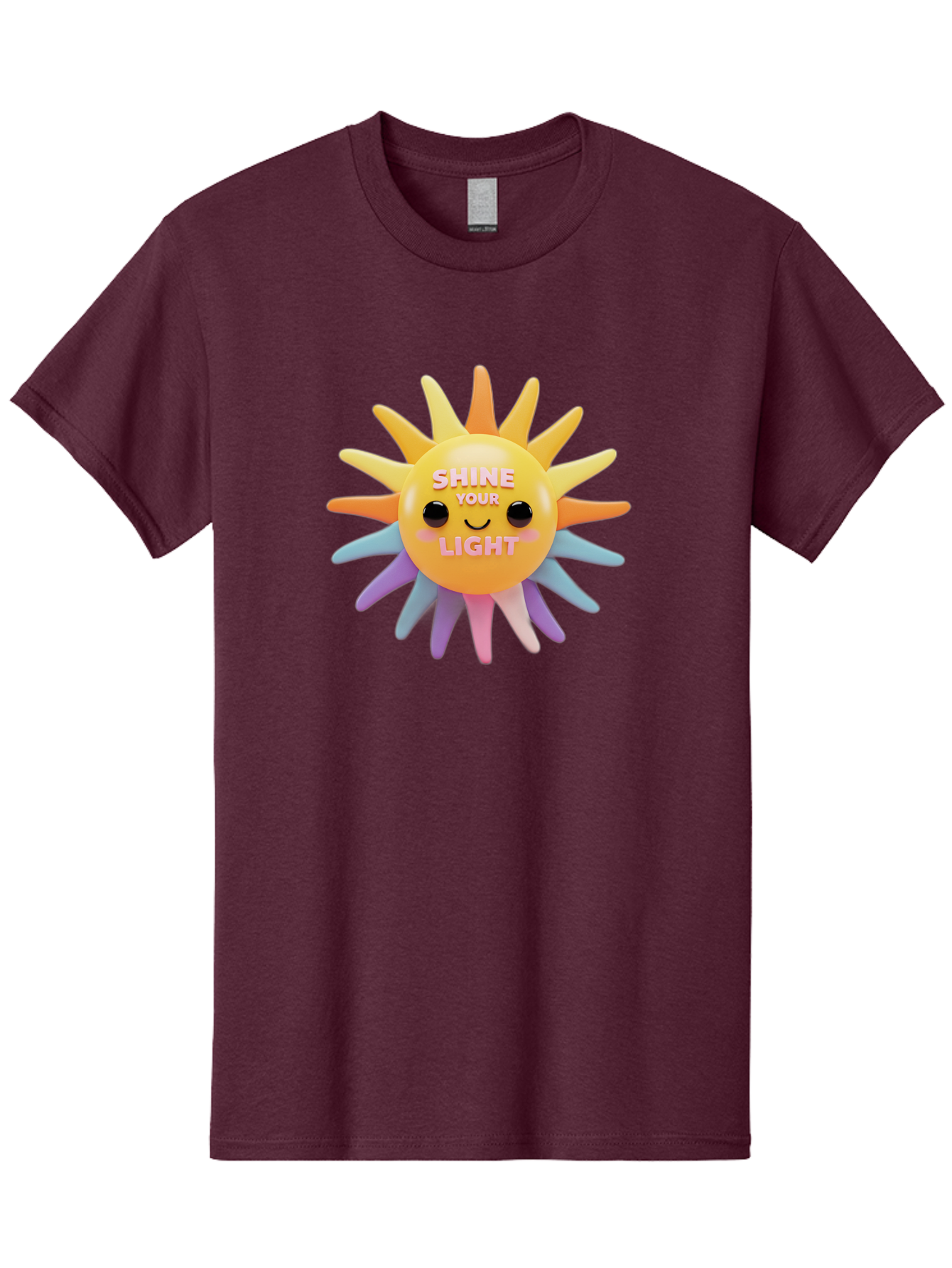Shine-Your-Light Men'S Graphic Tee, 100% Cotton, Comfortable Casual Summer Wear, Machine Washable, Smiling Sun, Inspirational Quote, Multicolored Rays, Pink Text, Motivational Message, Happy Face, Pastel Colors, Positive Vibes Bae275