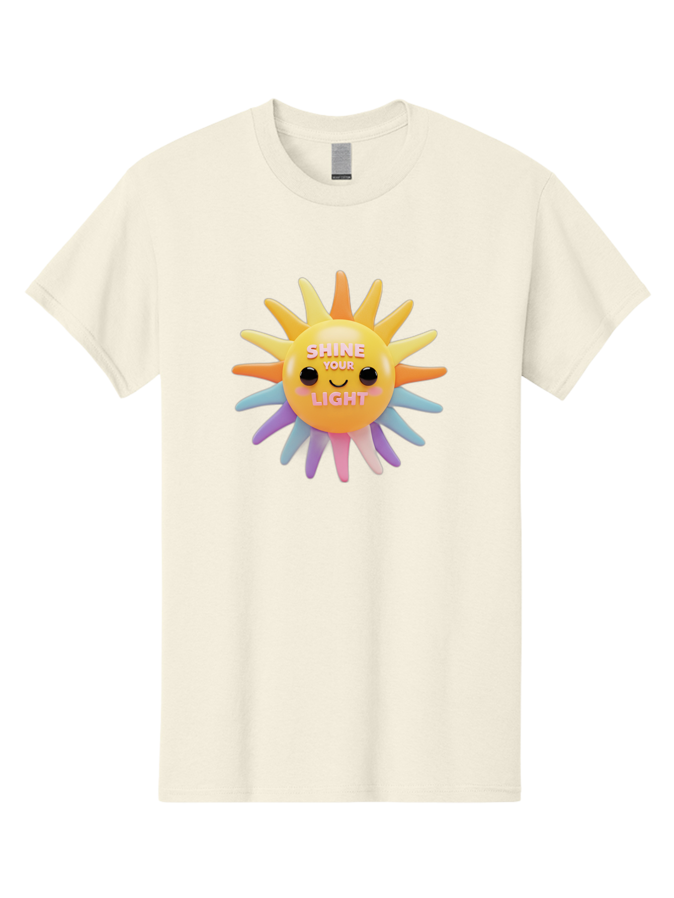 Shine-Your-Light Men'S Graphic Tee, 100% Cotton, Comfortable Casual Summer Wear, Machine Washable, Smiling Sun, Inspirational Quote, Multicolored Rays, Pink Text, Motivational Message, Happy Face, Pastel Colors, Positive Vibes Bae275