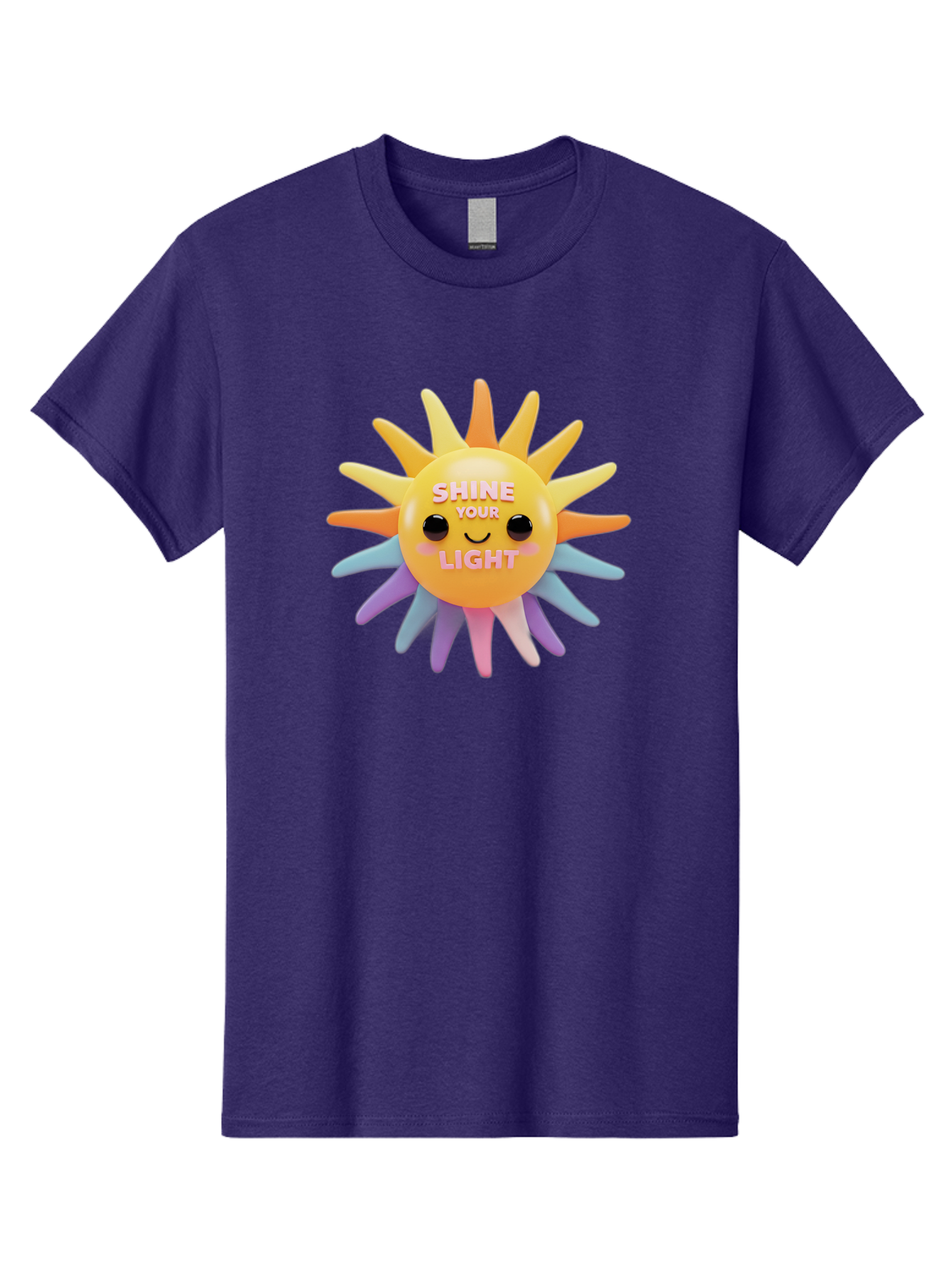 Shine-Your-Light Men'S Graphic Tee, 100% Cotton, Comfortable Casual Summer Wear, Machine Washable, Smiling Sun, Inspirational Quote, Multicolored Rays, Pink Text, Motivational Message, Happy Face, Pastel Colors, Positive Vibes Bae275