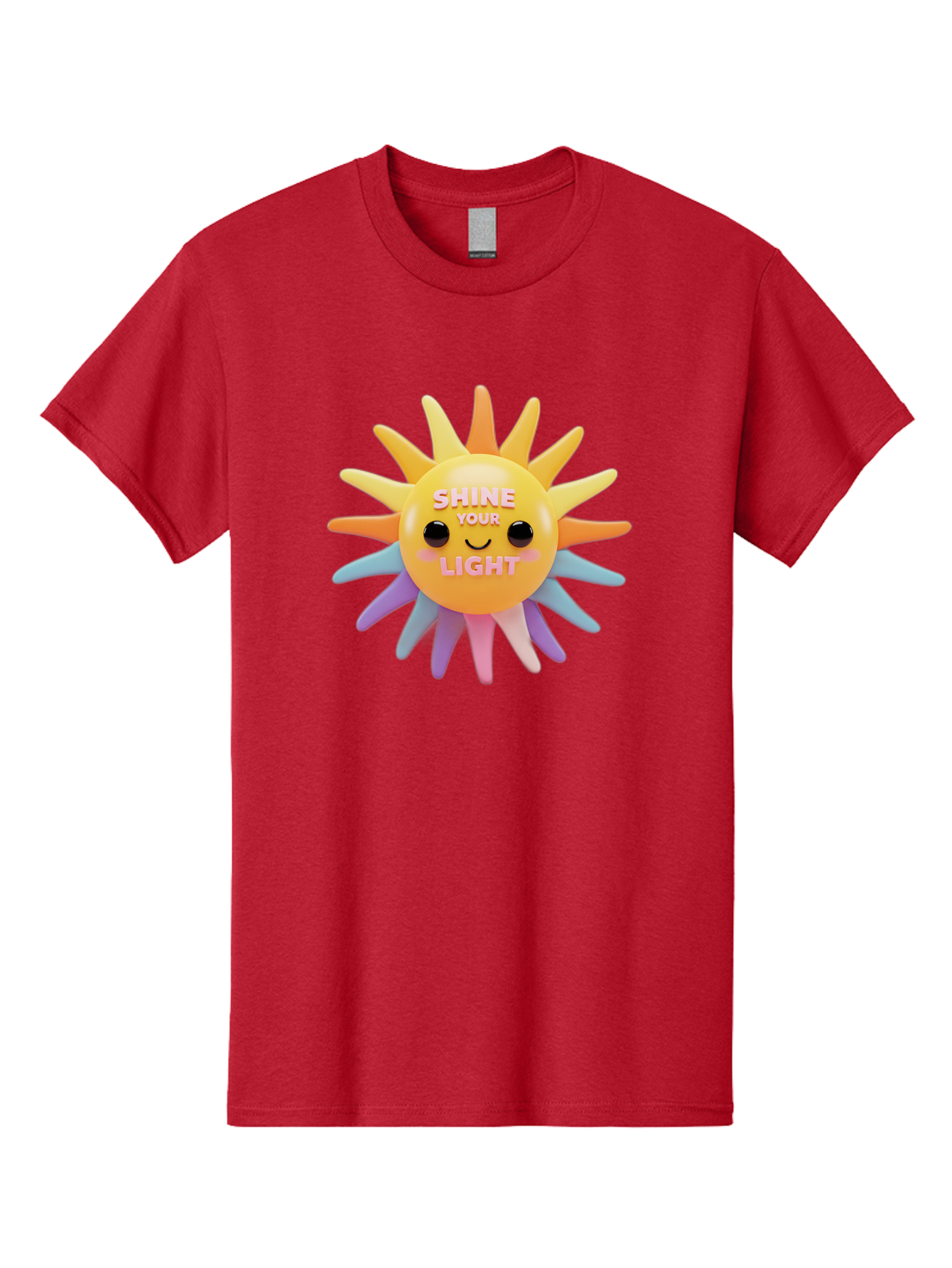 Shine-Your-Light Men'S Graphic Tee, 100% Cotton, Comfortable Casual Summer Wear, Machine Washable, Smiling Sun, Inspirational Quote, Multicolored Rays, Pink Text, Motivational Message, Happy Face, Pastel Colors, Positive Vibes Bae275