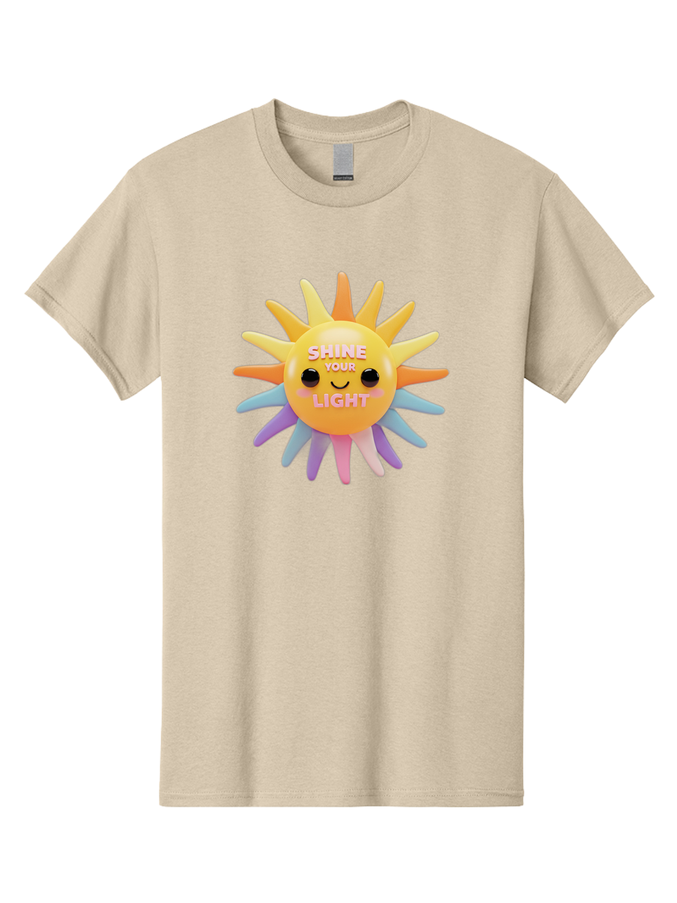 Shine-Your-Light Men'S Graphic Tee, 100% Cotton, Comfortable Casual Summer Wear, Machine Washable, Smiling Sun, Inspirational Quote, Multicolored Rays, Pink Text, Motivational Message, Happy Face, Pastel Colors, Positive Vibes Bae275