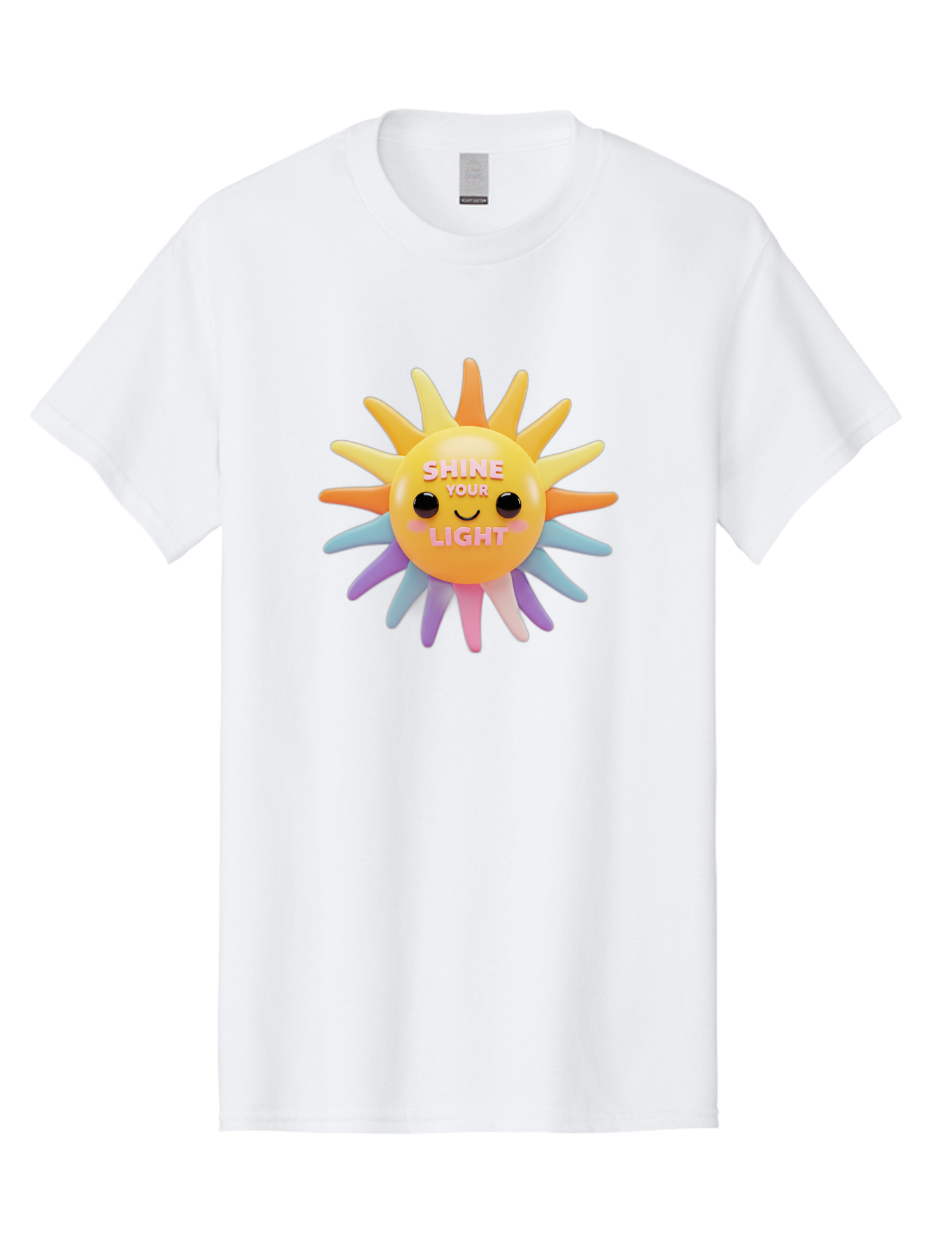 Shine-Your-Light Men'S Graphic Tee, 100% Cotton, Comfortable Casual Summer Wear, Machine Washable, Smiling Sun, Inspirational Quote, Multicolored Rays, Pink Text, Motivational Message, Happy Face, Pastel Colors, Positive Vibes Bae275