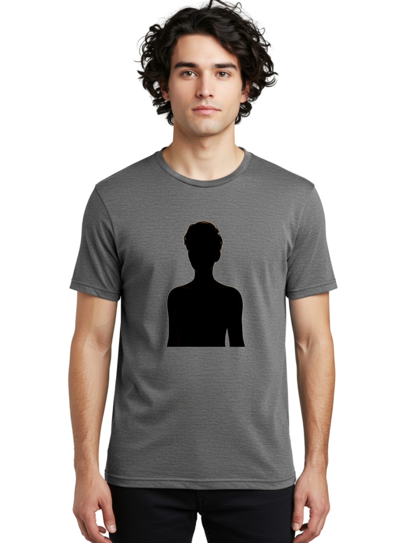 Silhouette-Of-A-Person Men'S Graphic Tee, 100% Cotton, Comfortable Casual Summer Wear, Machine Washable, Female Silhouette, Black Silhouette, Woman Figure, Mysterious Woman, Short Hair, Elegant Posture, Minimalistic Design, Modern Art Bae276